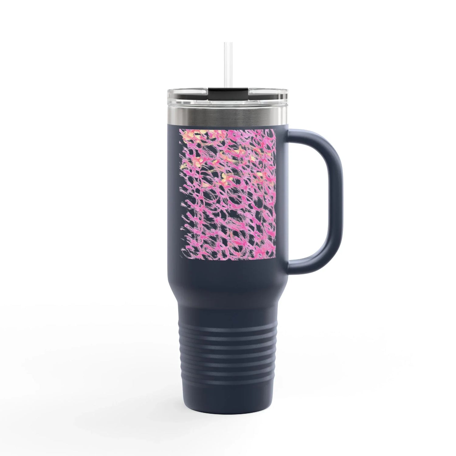 40oz Insulated Travel Mug – Pink Waves Watercolor Design - Laure Leprince - Artiste Peintre