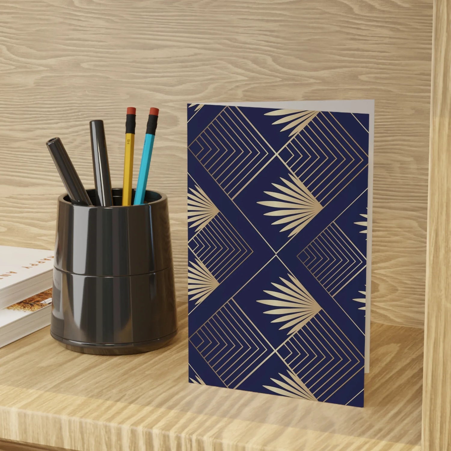 Art Deco Patterns Blue #16 Leaf Greeting Card - Elegant - Laure Leprince - Artiste Peintre