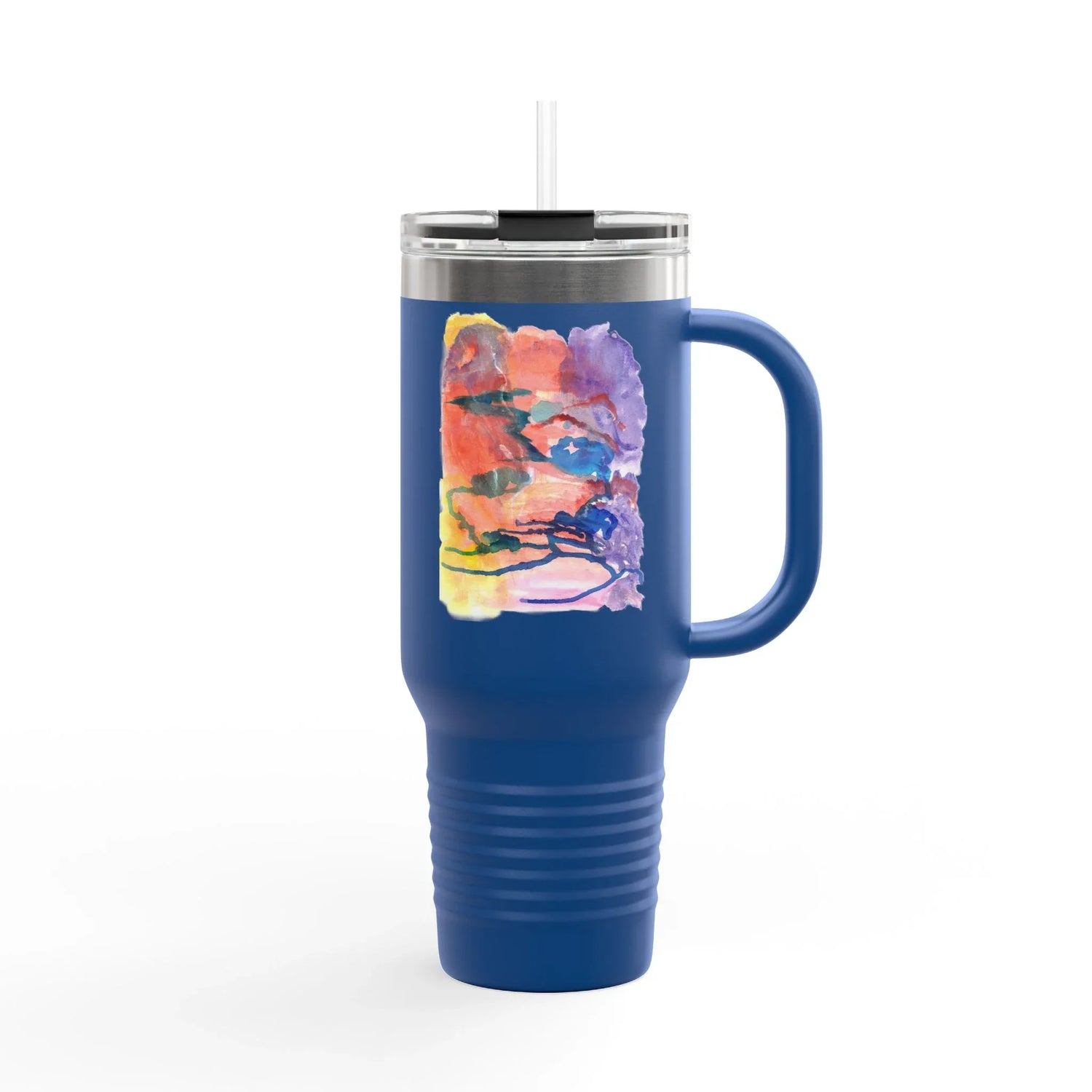 40oz Insulated Travel Mug – Neon mirage Watercolor Design - Laure Leprince - Artiste Peintre