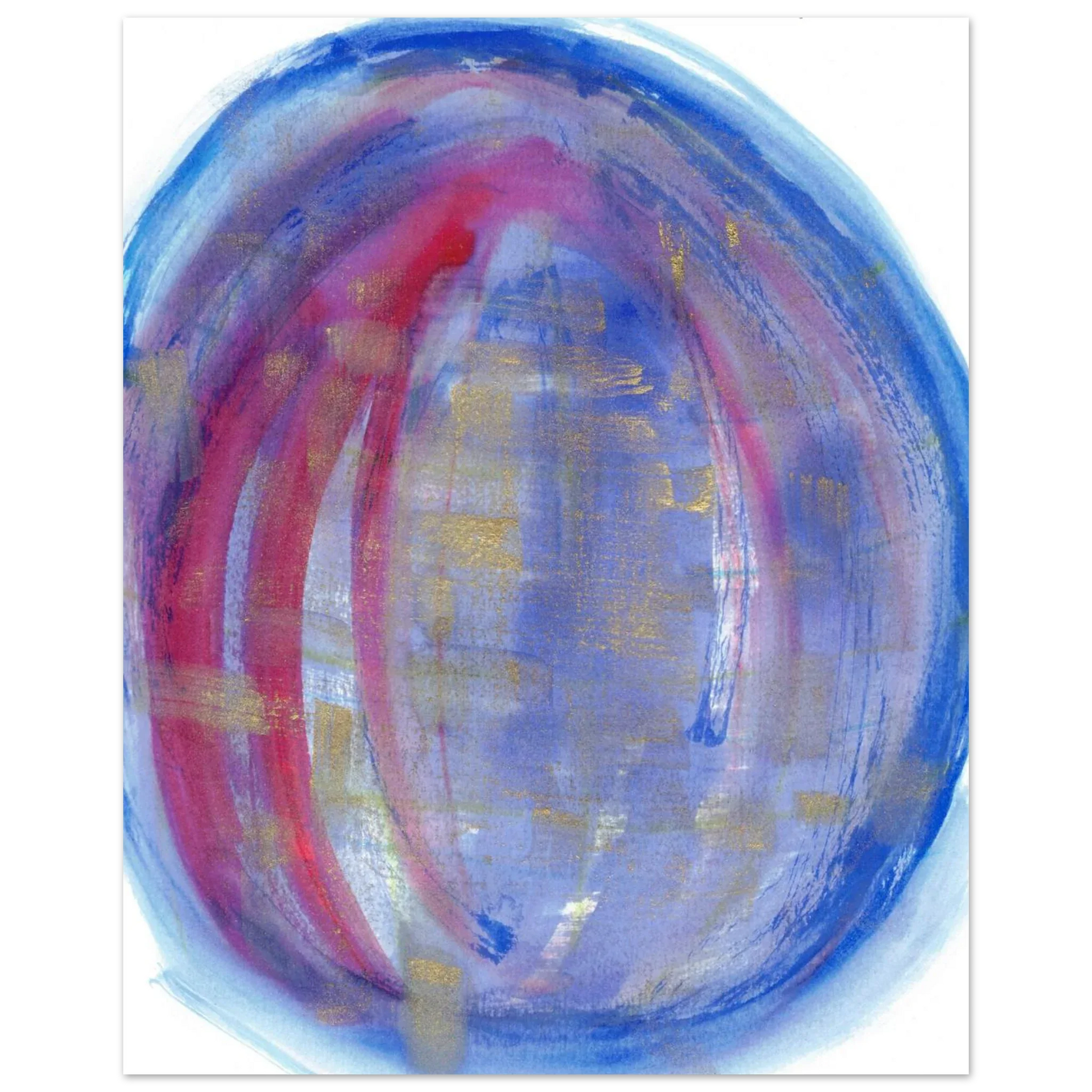 Cosmic Aura Abstract Watercolor Poster – Vibrant Blue, Magenta & Gold, Premium Matte Finish - Laure Leprince - Artiste Peintre