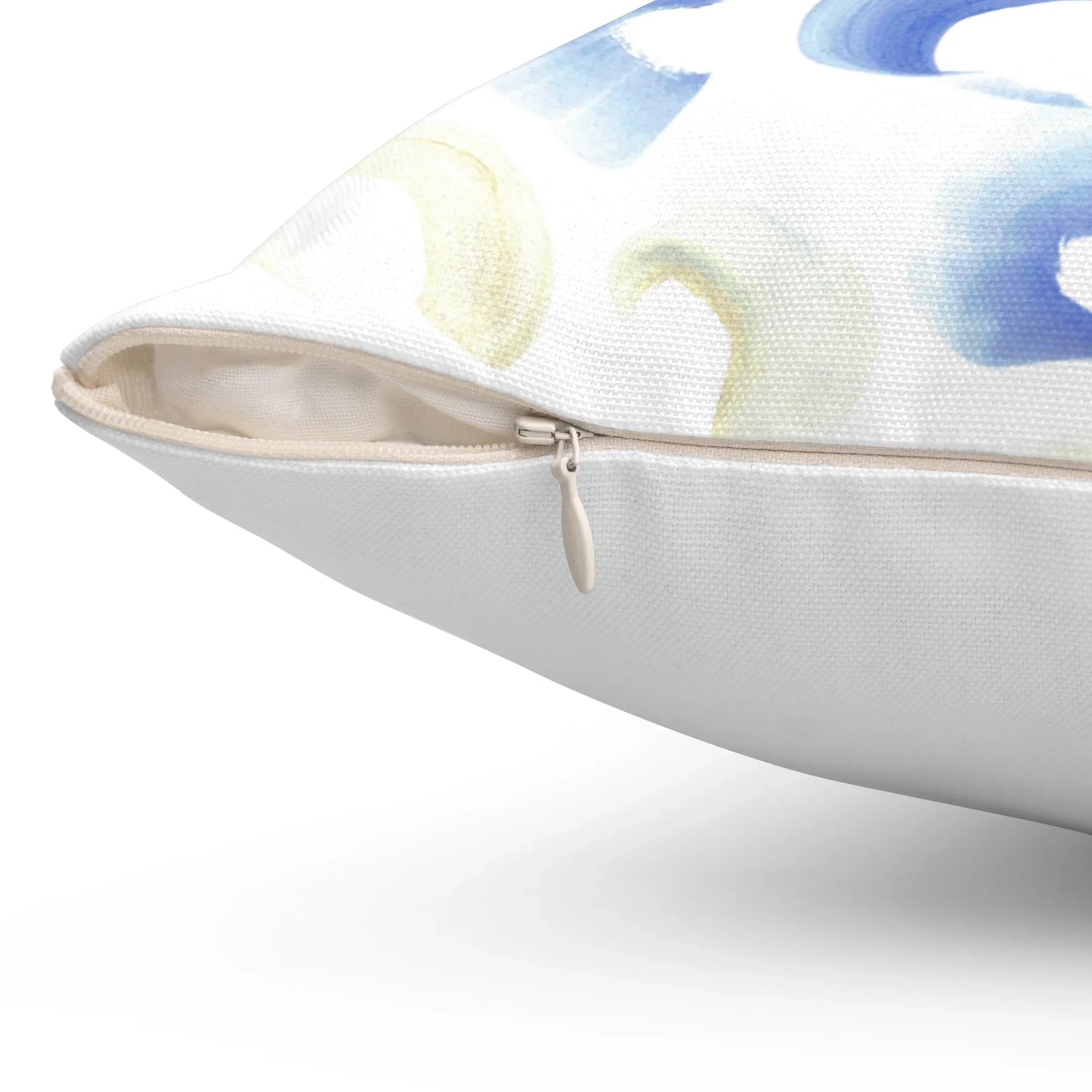 Square Throw Pillow Blue Swirls — Minimal Blue Brushstroke Accent - Laure Leprince - Artiste Peintre