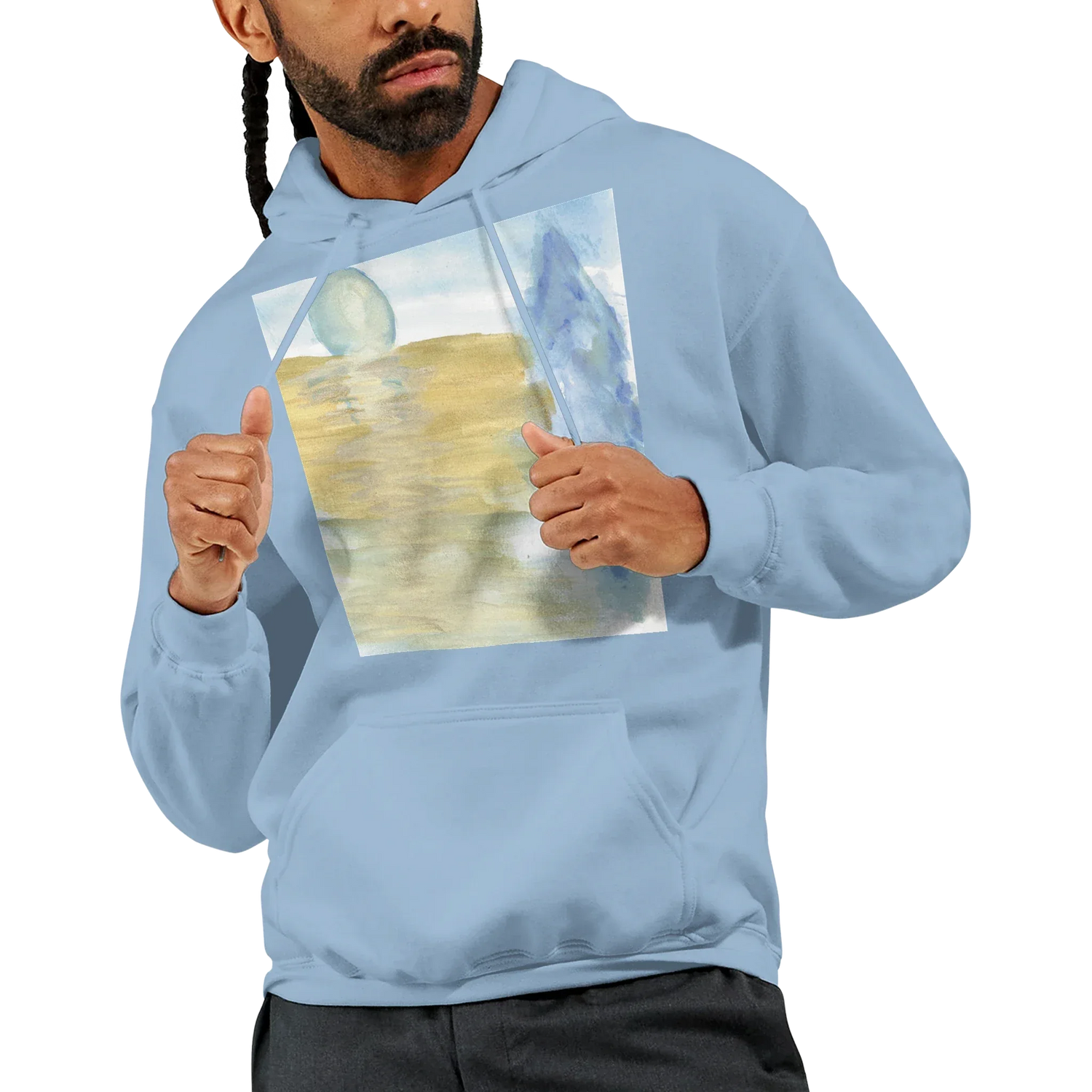 Sweat à capuche unisexe artistique Blue Horizon Gildan® 18500 White - Laure Leprince - Artiste Peintre