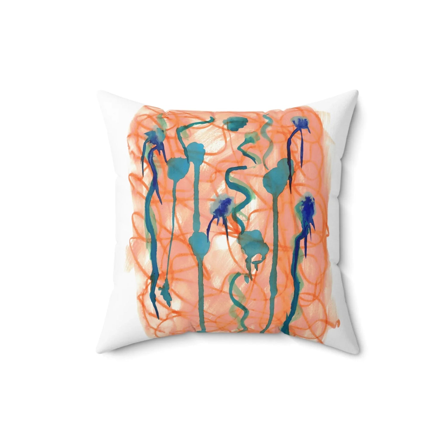 Square Throw Pillow Saphir Ambre — Minimal Brushstroke Accent - Laure Leprince - Artiste Peintre