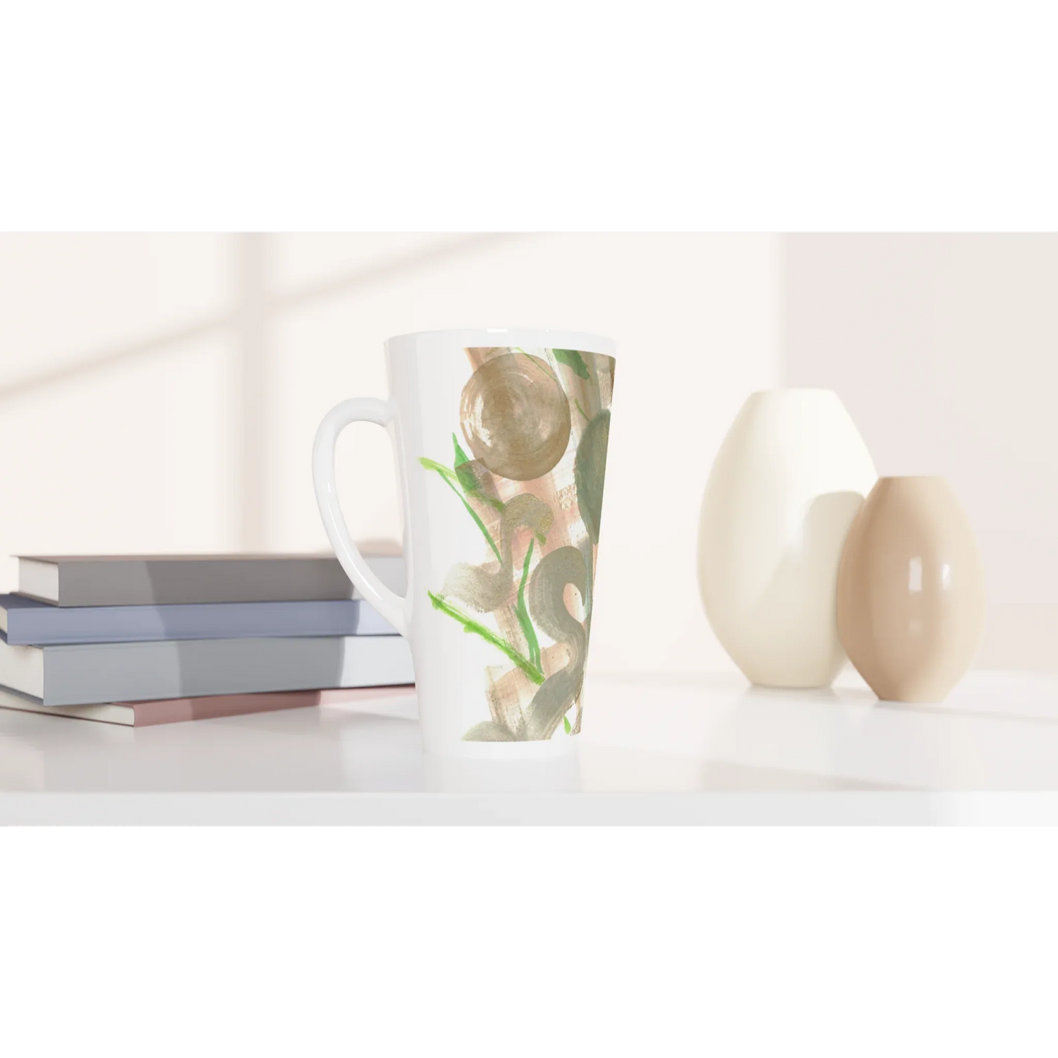 Mug à Latte en Céramique Blanche 500 ml Moss Geometry – Élégant, durable et brillant - Laure Leprince - Artiste Peintre