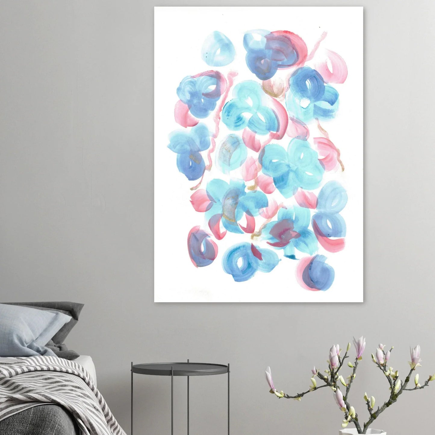 Abstract Floral Blush & Teal: Dreamy Watercolor Art Print on Premium Matte Paper - Laure Leprince - Artiste Peintre