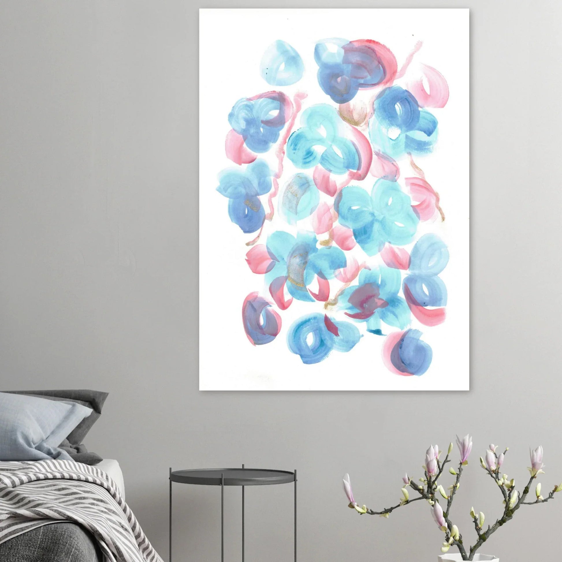 Abstract Floral Blush & Teal: Dreamy Watercolor Art Print on Premium Matte Paper - Laure Leprince - Artiste Peintre