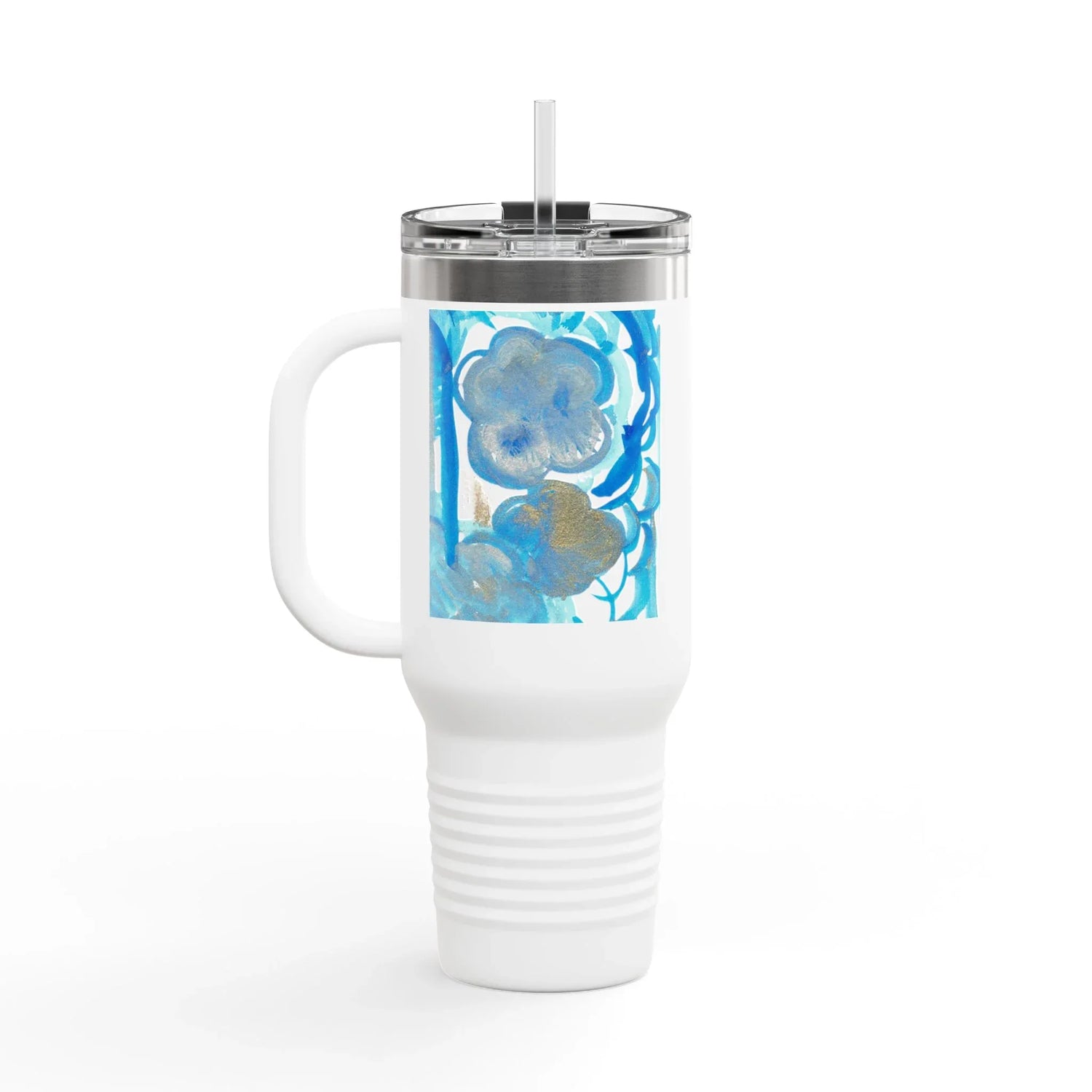 40oz Insulated Travel Mug – Ocean Bloom Watercolor Design - Laure Leprince - Artiste Peintre