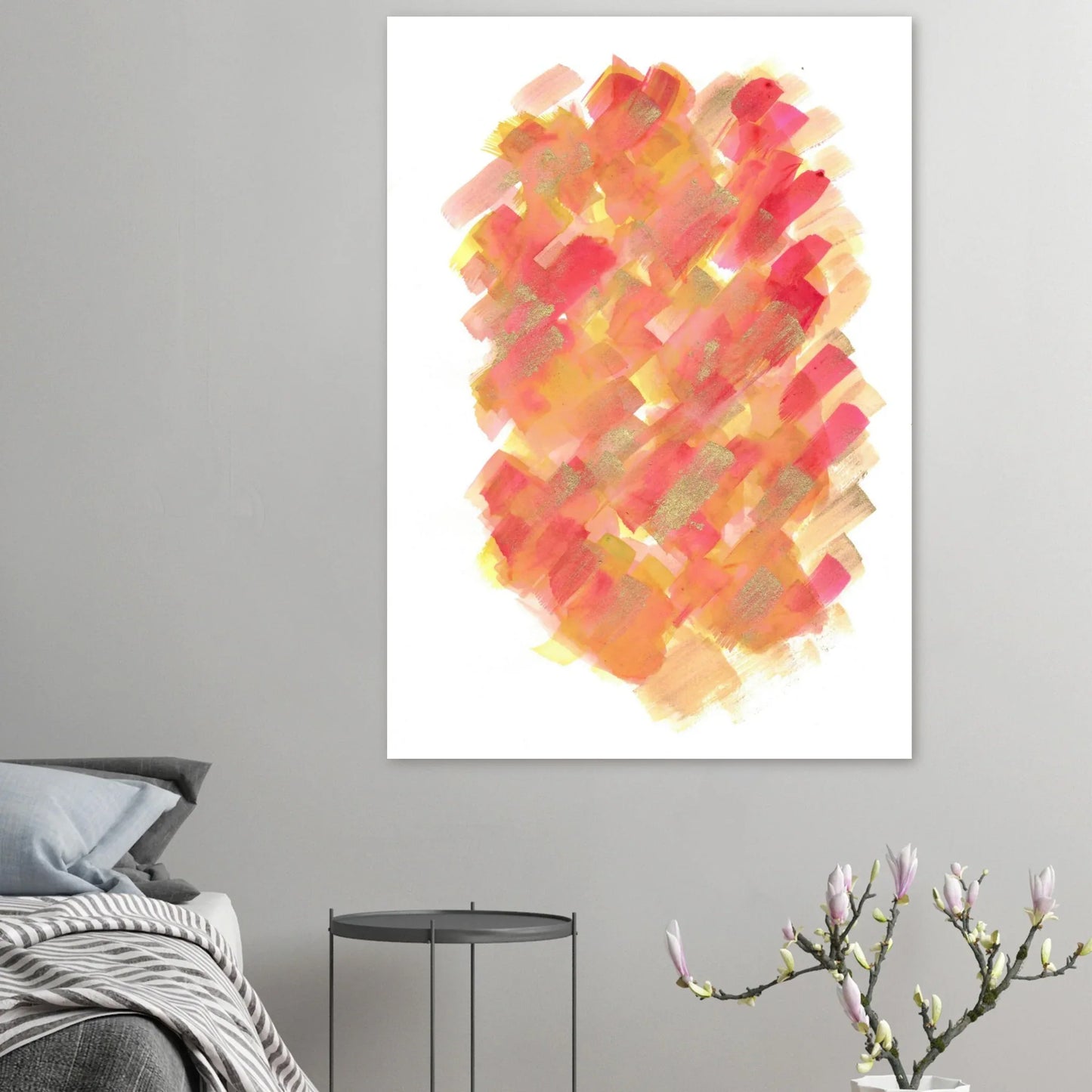 Abstract Golden Sunrise Watercolor Matte Poster - Warm Brushstrokes & Glimmering Accents - Laure Leprince - Artiste Peintre