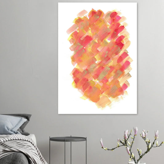 Abstract Golden Sunrise Watercolor Matte Poster - Warm Brushstrokes & Glimmering Accents - Laure Leprince - Artiste Peintre