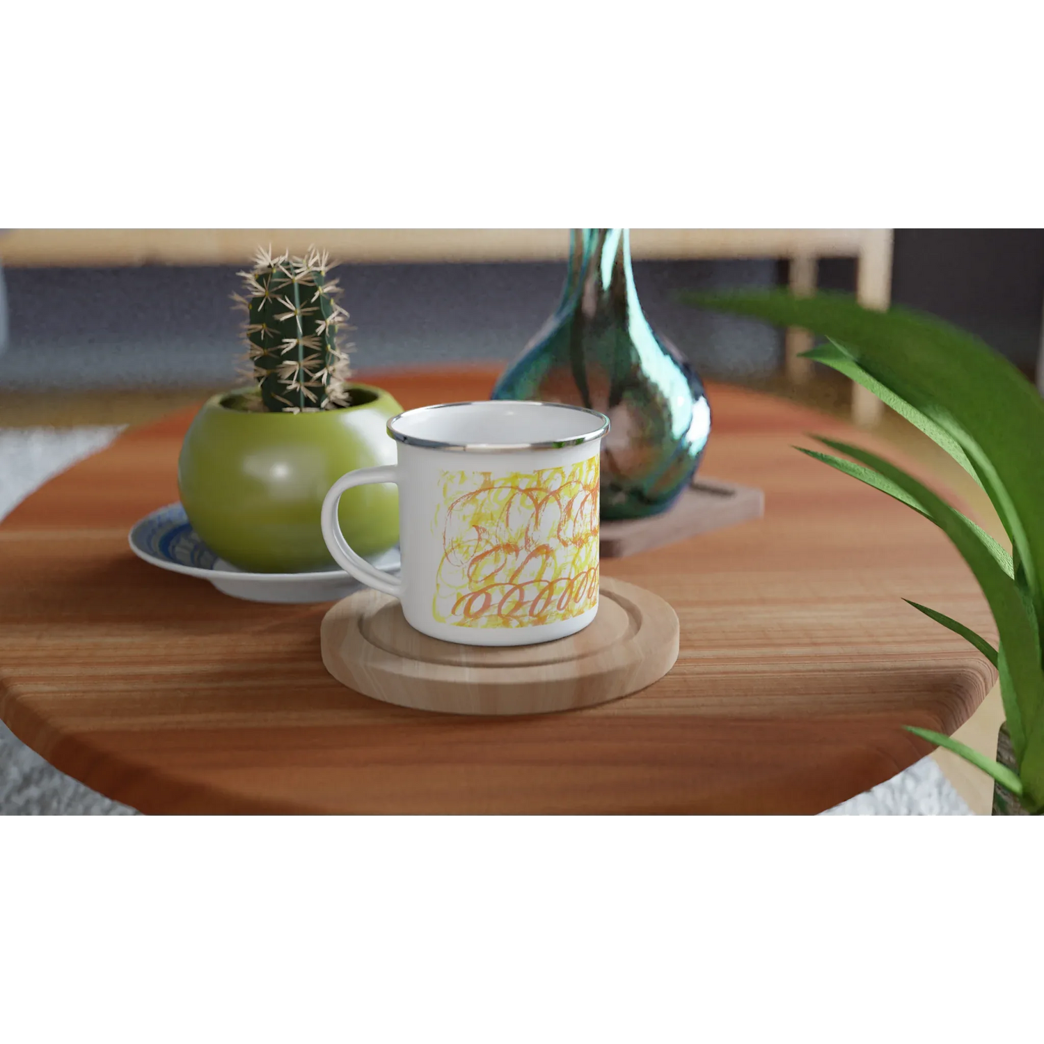 Mug en émail blanc 35 cl Yellow Waves – Léger, vintage et résistant - Laure Leprince - Artiste Peintre