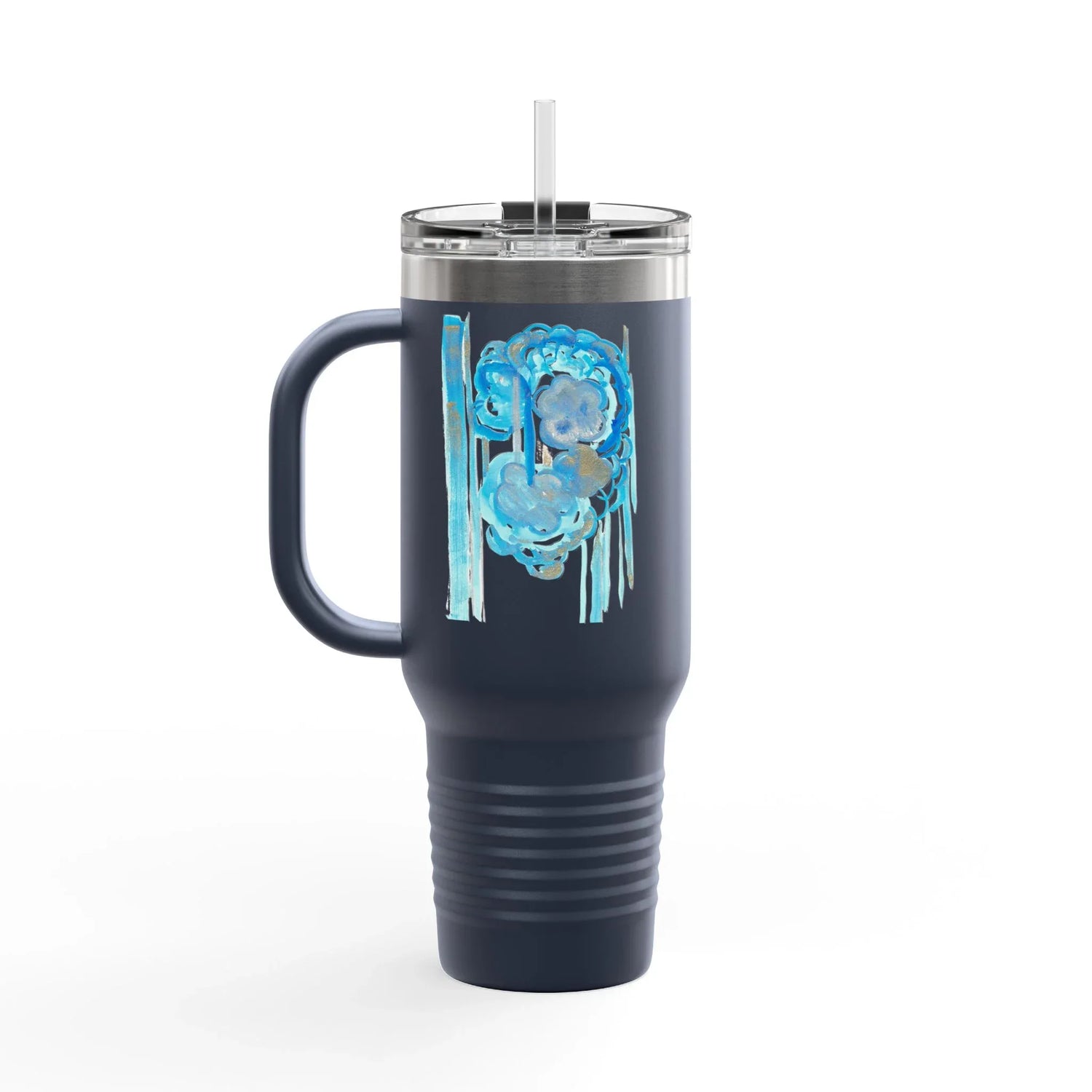 Insulated Travel Mug 40oz-1,2L – Blue Floral Watercolor Design - Laure Leprince - Artiste Peintre