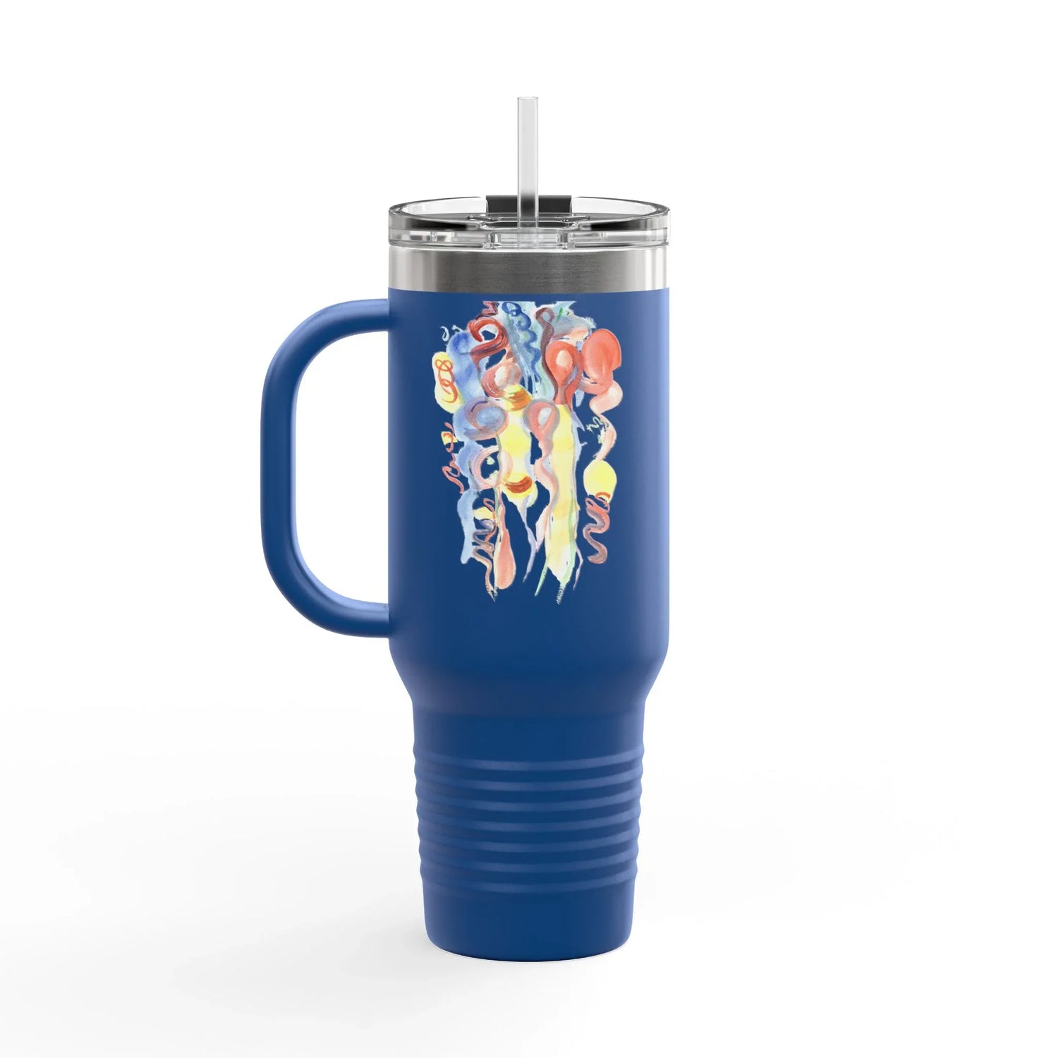 40oz Insulated Travel Mug – Les Serpentins Watercolor Design - Laure Leprince - Artiste Peintre