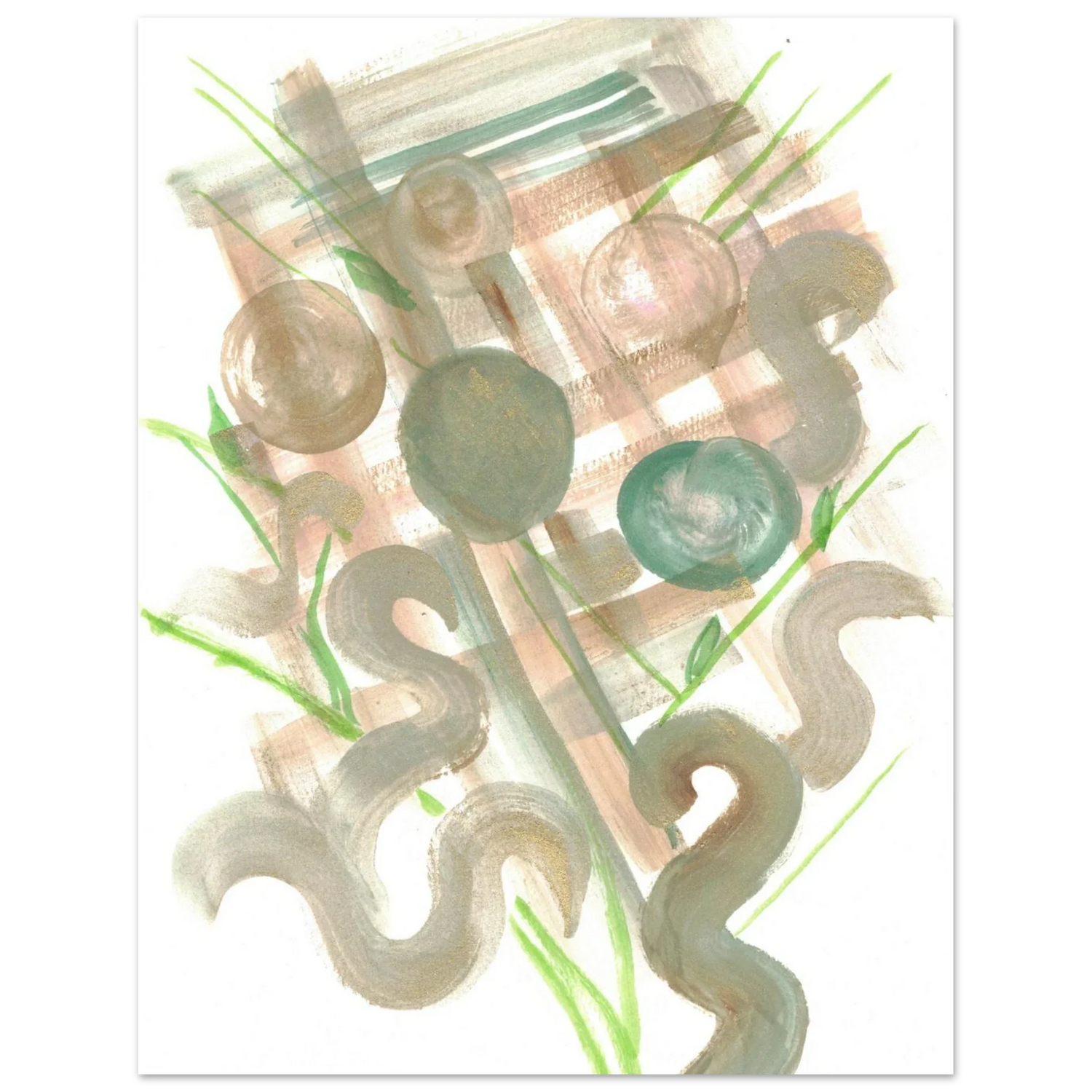 Abstract Earth Tones & Green Strokes Art Print – Premium Matte Paper Poster RDJ3-1 - Laure Leprince - Artiste Peintre