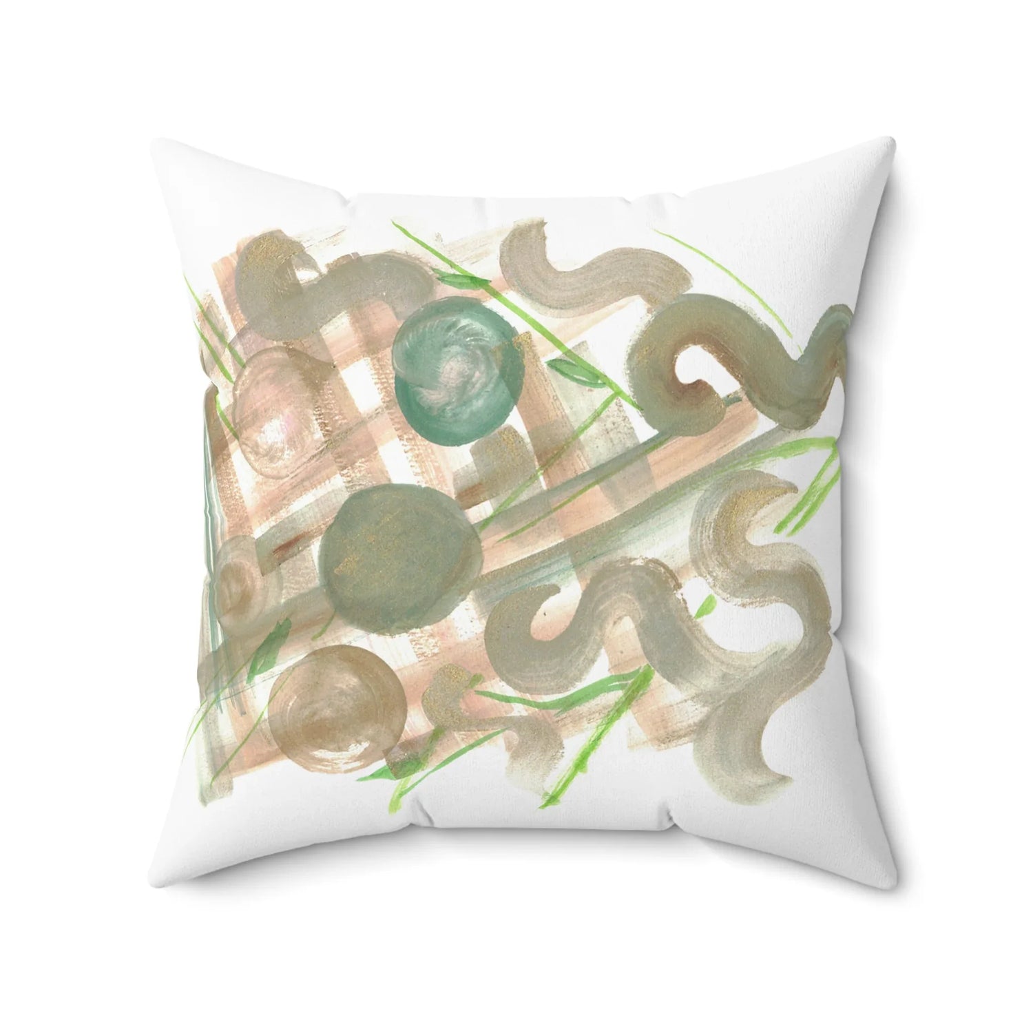 Square Throw Pillow Moss Geometry — Minimal Brushstroke Accent - Laure Leprince - Artiste Peintre