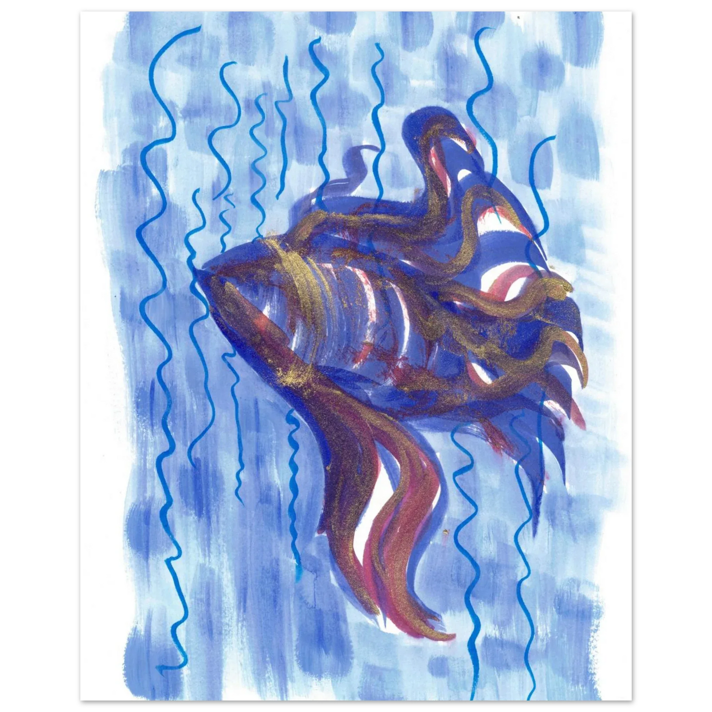 Affiche Abstract Ocean Depths Bleu Or - Poster Art Mural Premium Laure Leprince - Laure Leprince - Artiste Peintre