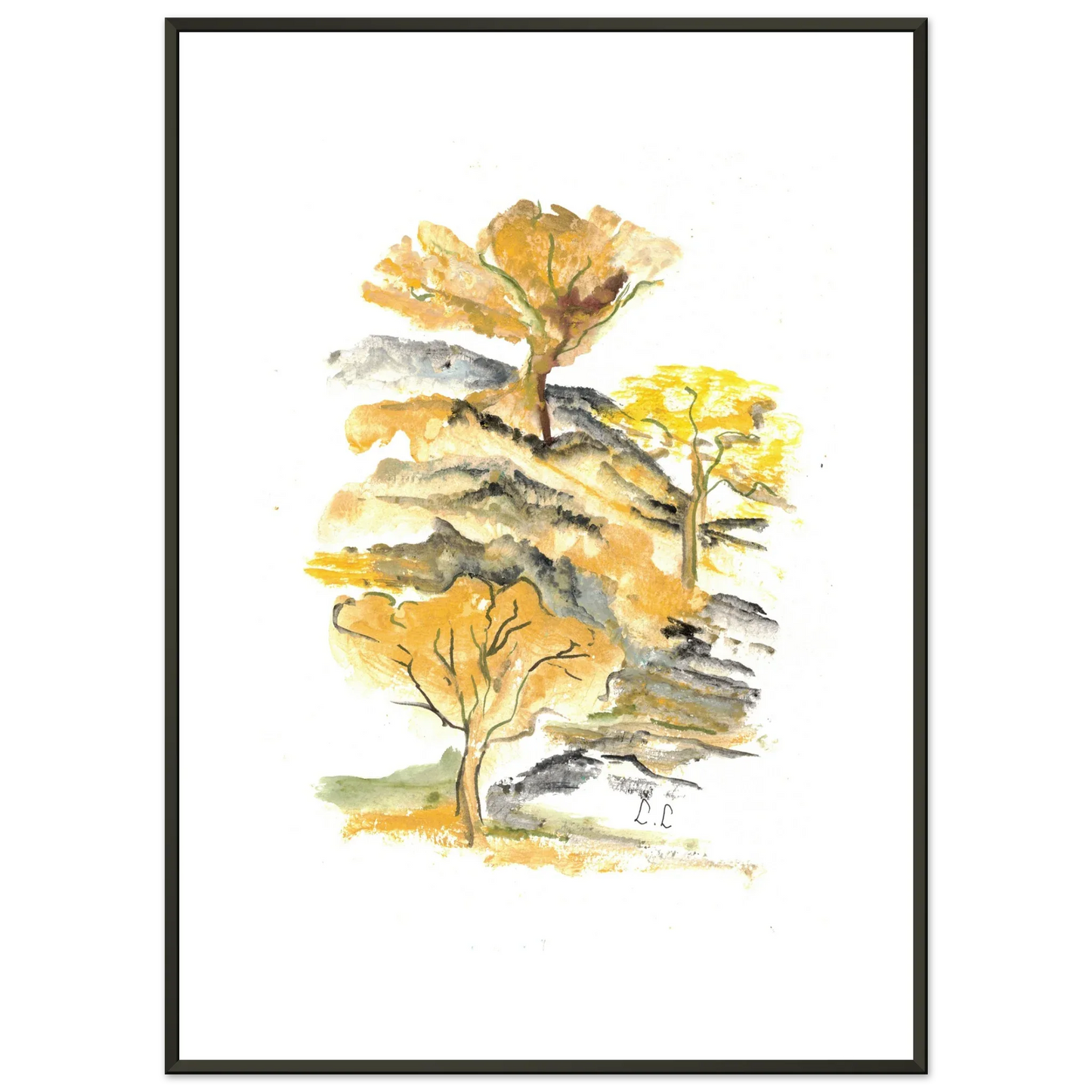 Classic Semi-Glossy Paper Metal Framed Poster Colline d'or - Laure Leprince - Artiste Peintre