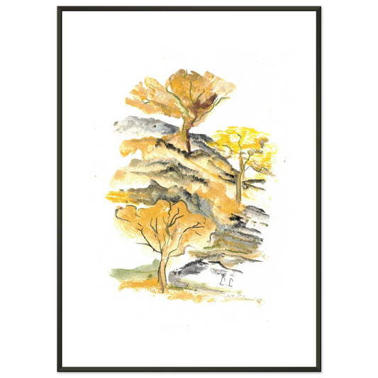 Classic Semi-Glossy Paper Metal Framed Poster Colline d'or - Laure Leprince - Artiste Peintre