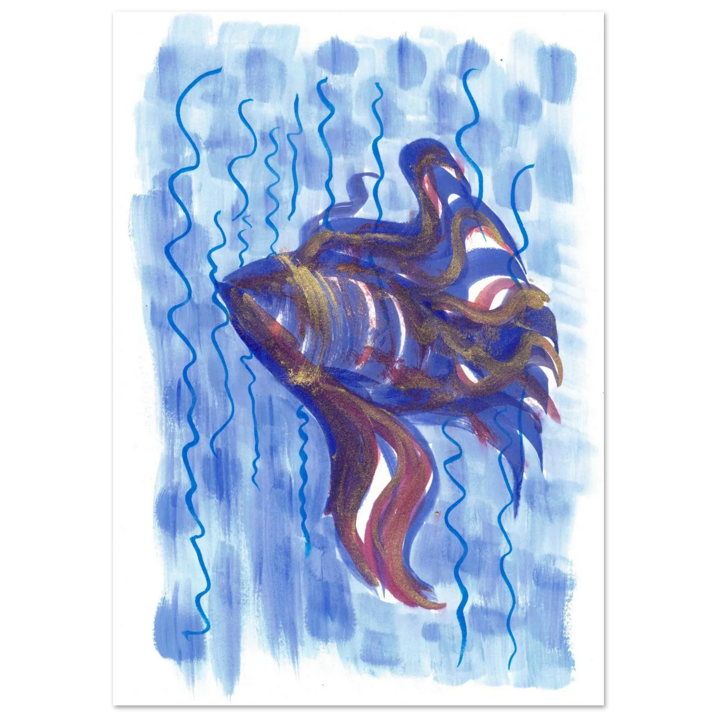 Affiche Abstract Ocean Depths Bleu Or - Poster Art Mural Premium Laure Leprince - Laure Leprince - Artiste Peintre