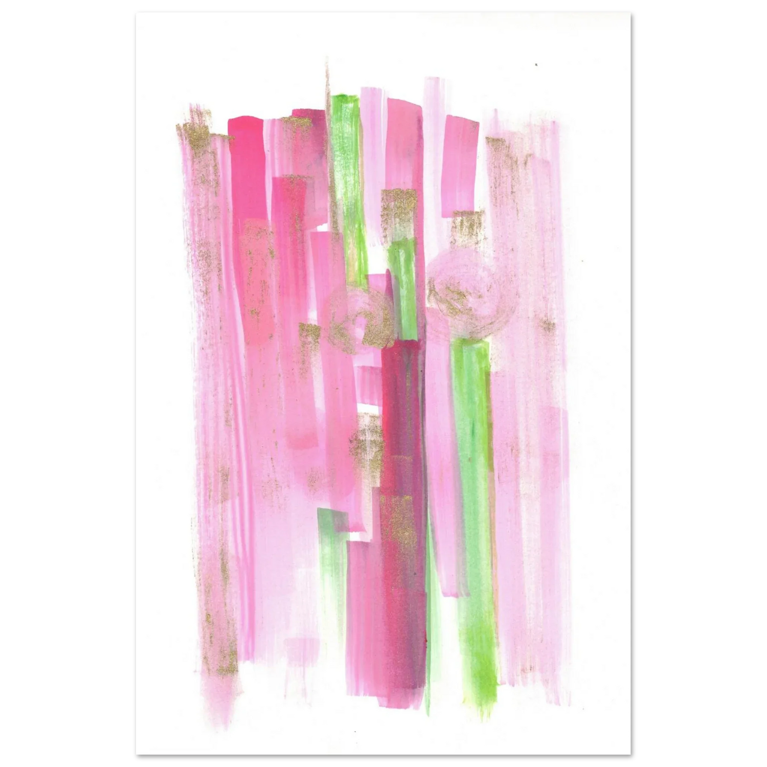 Abstract Pink & Green Watercolor Poster with Gold Flecks – Premium Matte Paper Print - Laure Leprince - Artiste Peintre