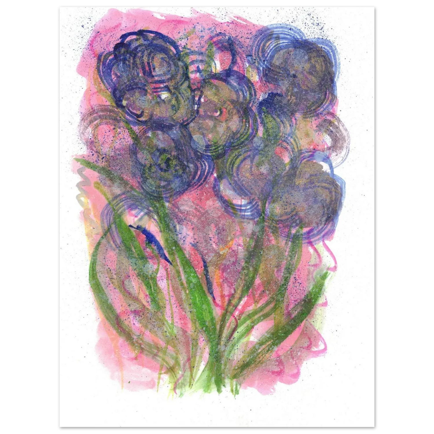 Abstract Floral Watercolor Poster: Radiant Blooms in Purple, Pink & Gold - Premium Matte Paper Art Print - Laure Leprince - Artiste Peintre