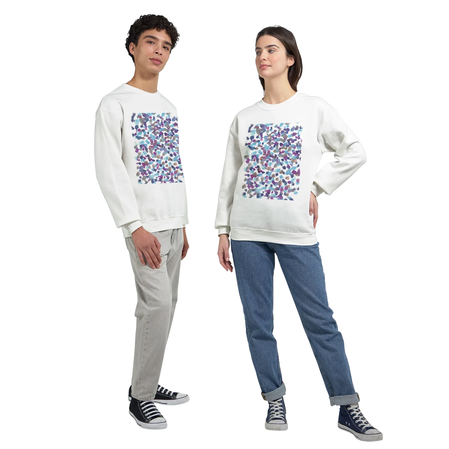 Sweatshirt Unisexe Classique Fragments Indigo – Impression Artistique Multicolore | Premium Cotton Blend - Laure Leprince - Artiste Peintre