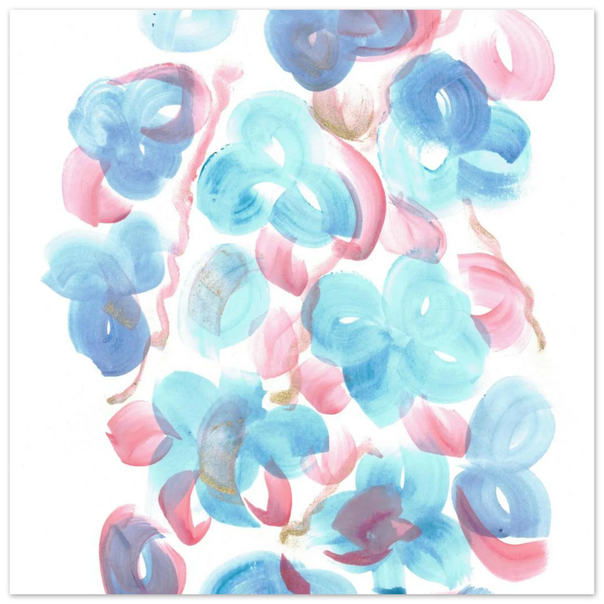 Abstract Floral Blush & Teal: Dreamy Watercolor Art Print on Premium Matte Paper - Laure Leprince - Artiste Peintre