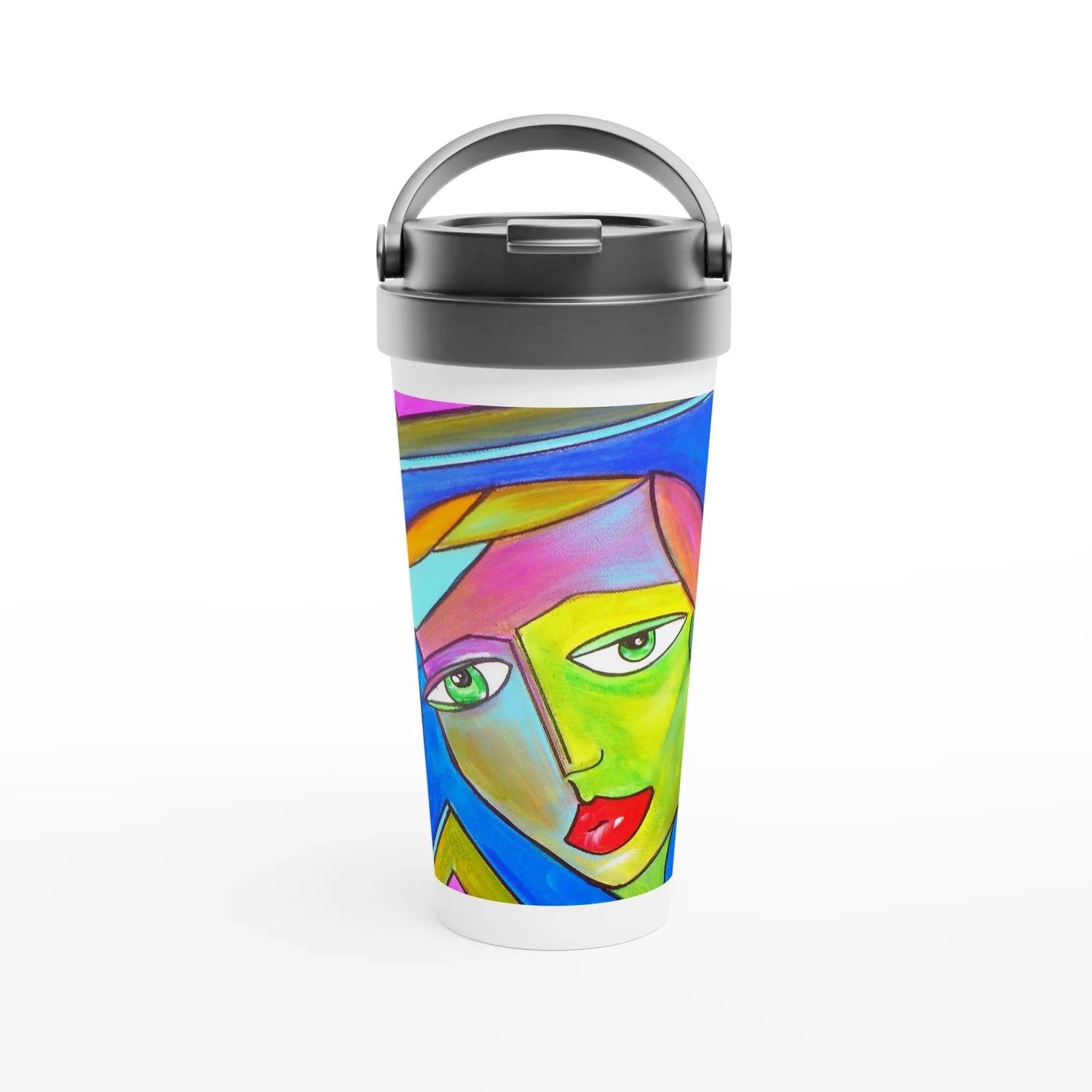 Mug de voyage blanc en acier inoxydable – 44 cl | Élégant, pratique et isotherme - Laure Leprince - Artiste Peintre