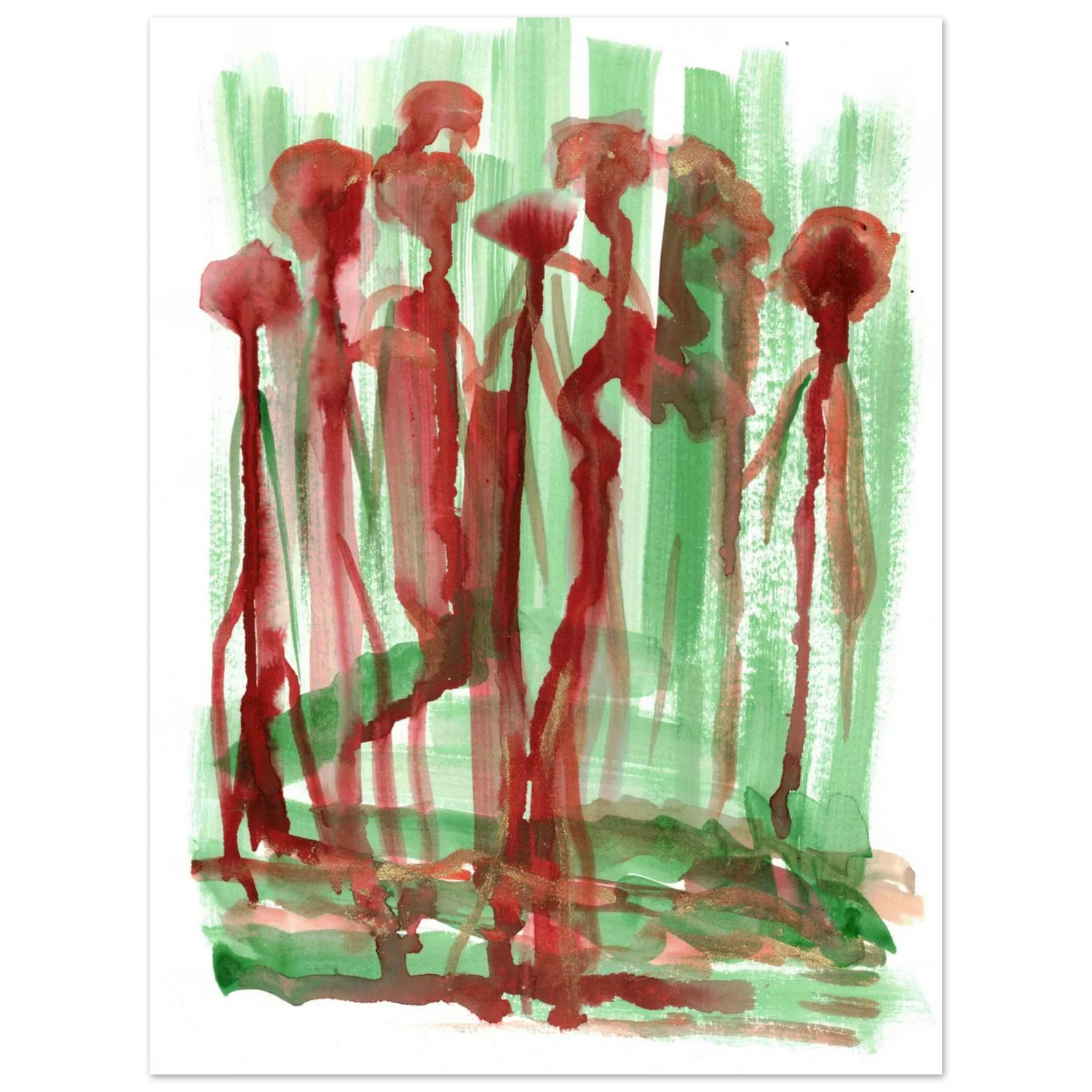 Abstract Floral Garden Premium Matte Poster - Vibrant Red & Green Watercolor Art (RDJ3-1) - Laure Leprince - Artiste Peintre