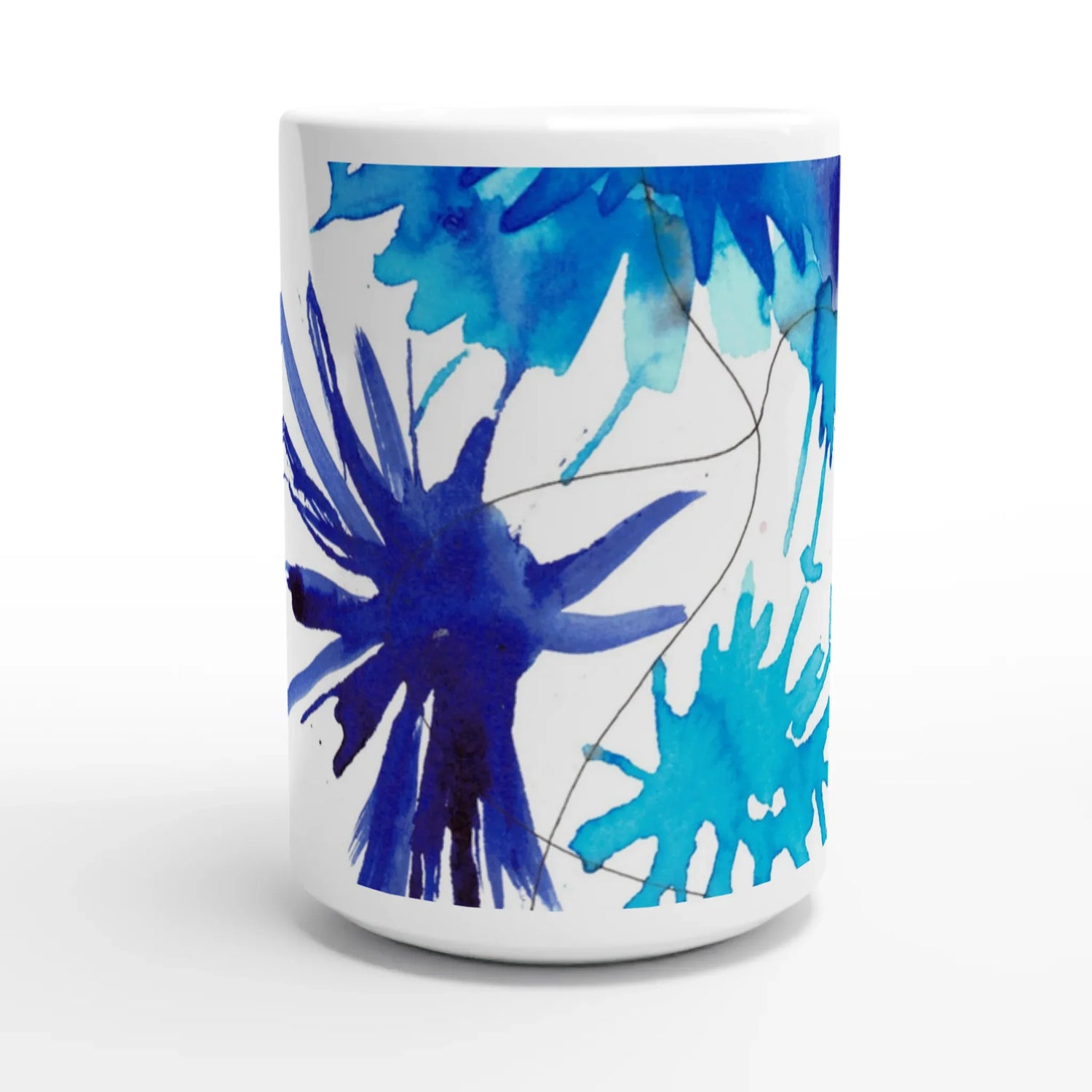 Mug en céramique blanche 44 cl bleuets – Grand format, design et qualité durable - Laure Leprince - Artiste Peintre