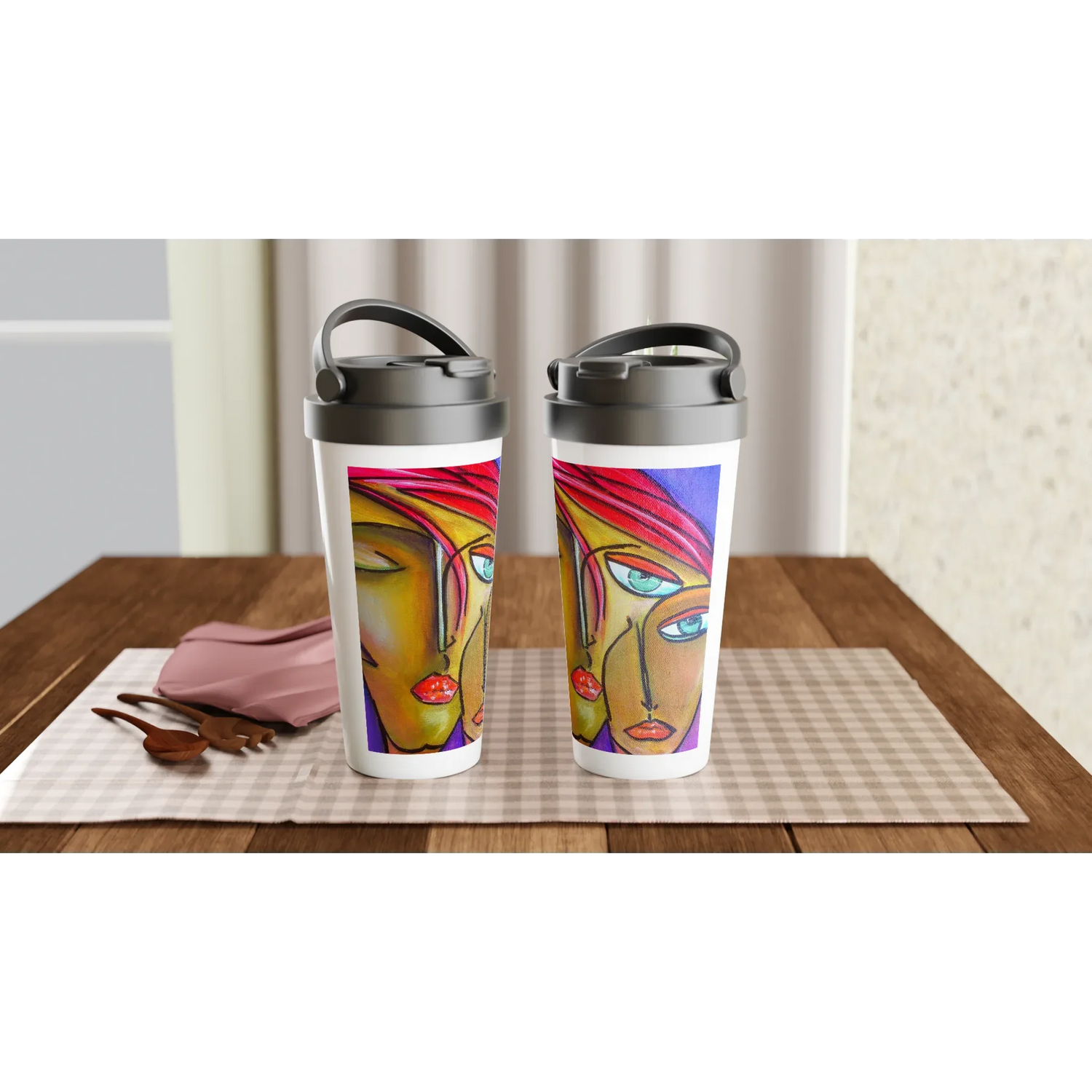 Mug de voyage blanc en acier inoxydable – 44 cl | Élégant, pratique et isotherme - Laure Leprince - Artiste Peintre