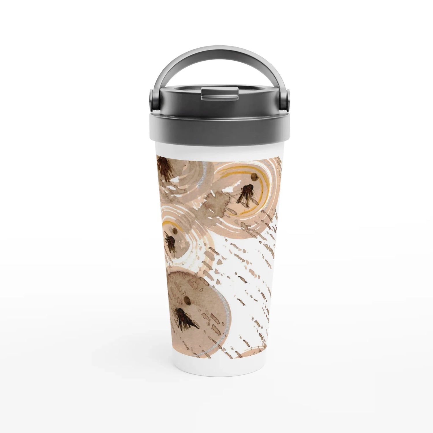 Mug de voyage blanc en acier inoxydable – 44 cl Sables stellaires | Élégant, pratique et isotherme - Laure Leprince - Artiste Peintre