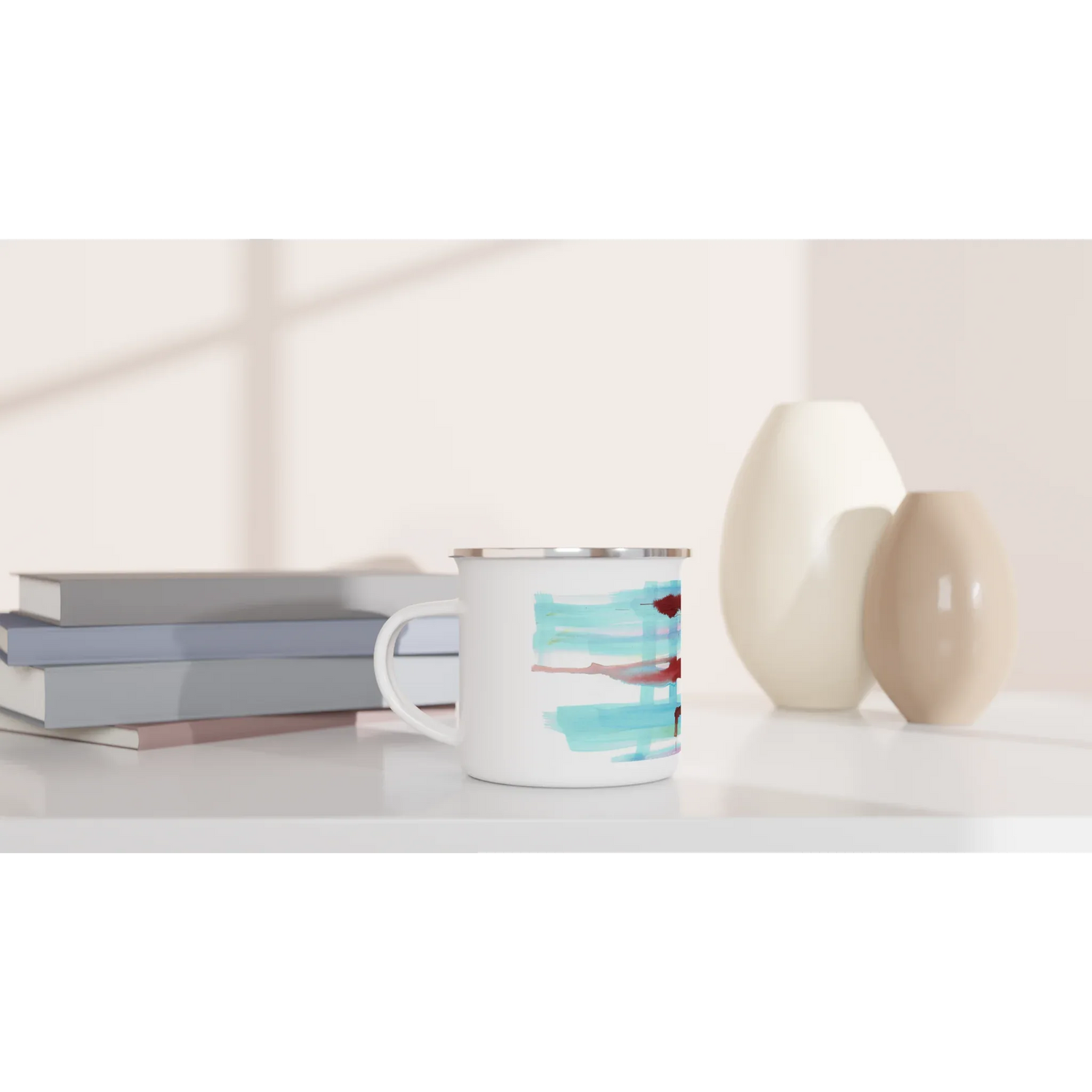 Mug en émail blanc 35 cl Structures Liquides – Léger, vintage et résistant - Laure Leprince - Artiste Peintre