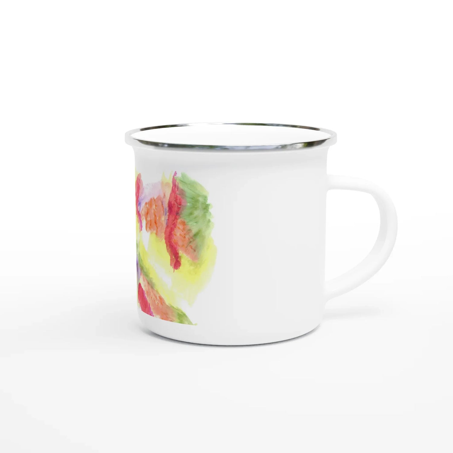 Mug en émail blanc 35 cl Eclosion Chromatique – Léger, vintage et résistant - Laure Leprince - Artiste Peintre