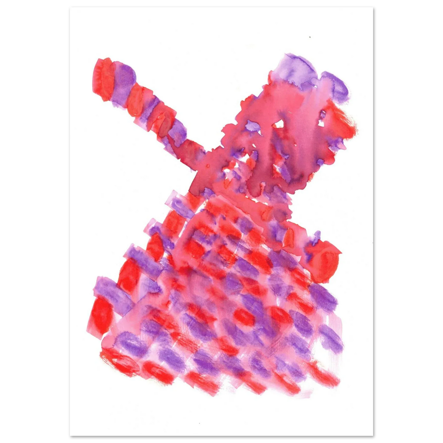 Abstract Watercolor Windmill Premium Matte Poster - Vibrant Red & Purple Art Print for Modern Spaces - Laure Leprince - Artiste Peintre