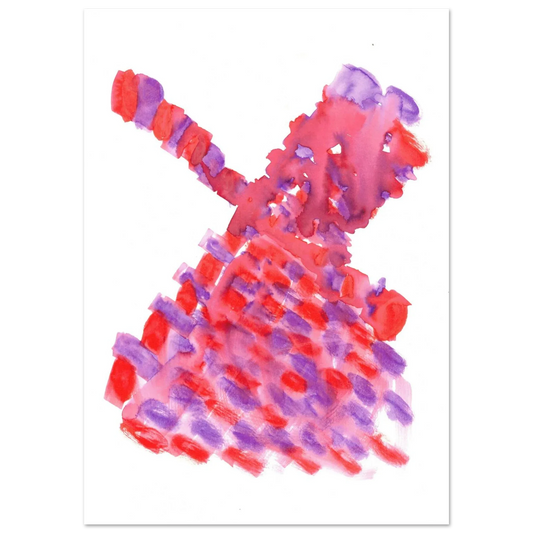 Abstract Watercolor Windmill Premium Matte Poster - Vibrant Red & Purple Art Print for Modern Spaces - Laure Leprince - Artiste Peintre