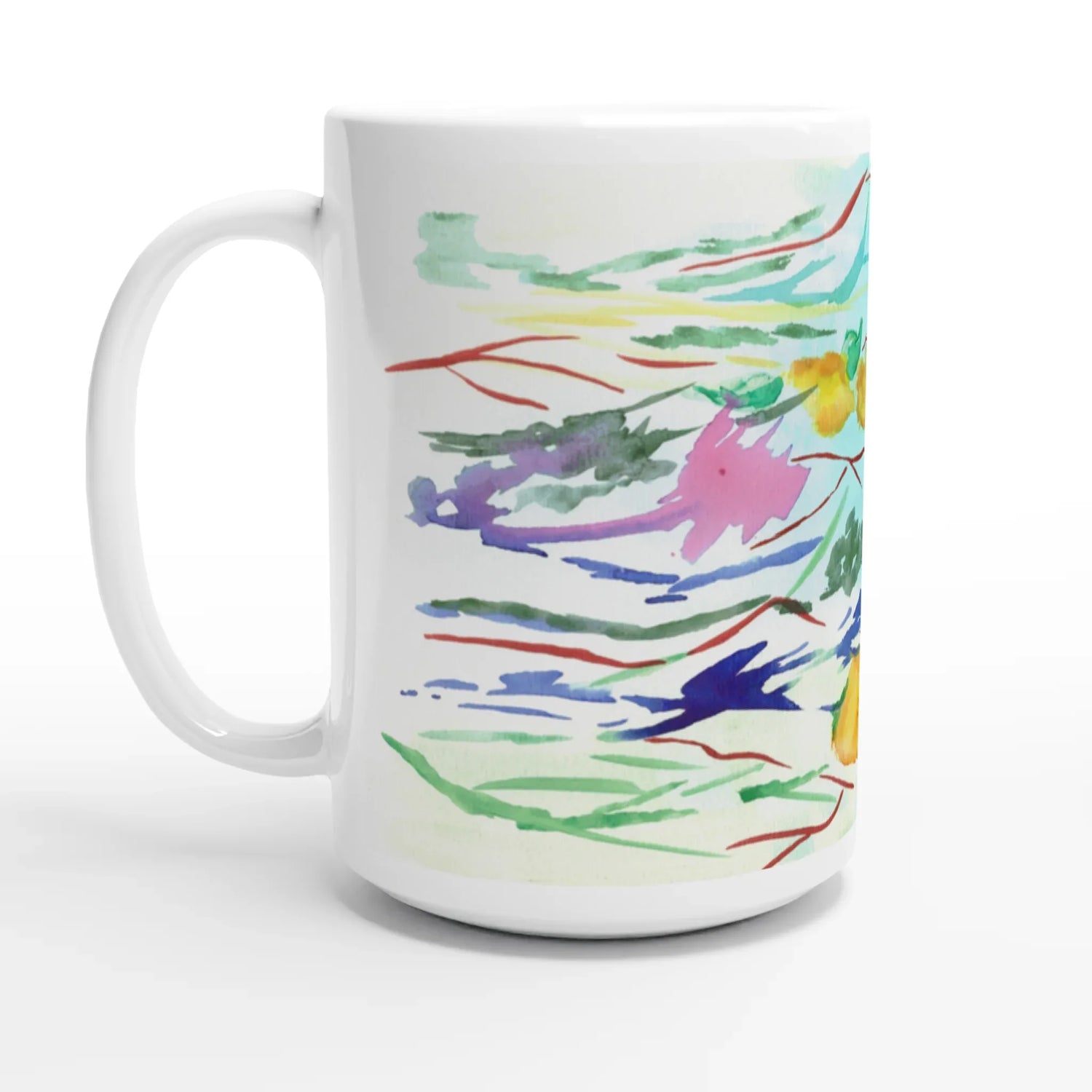 Mug en céramique blanche 44 cl Jardin Lumineux – Grand format, design et qualité durable - Laure Leprince - Artiste Peintre