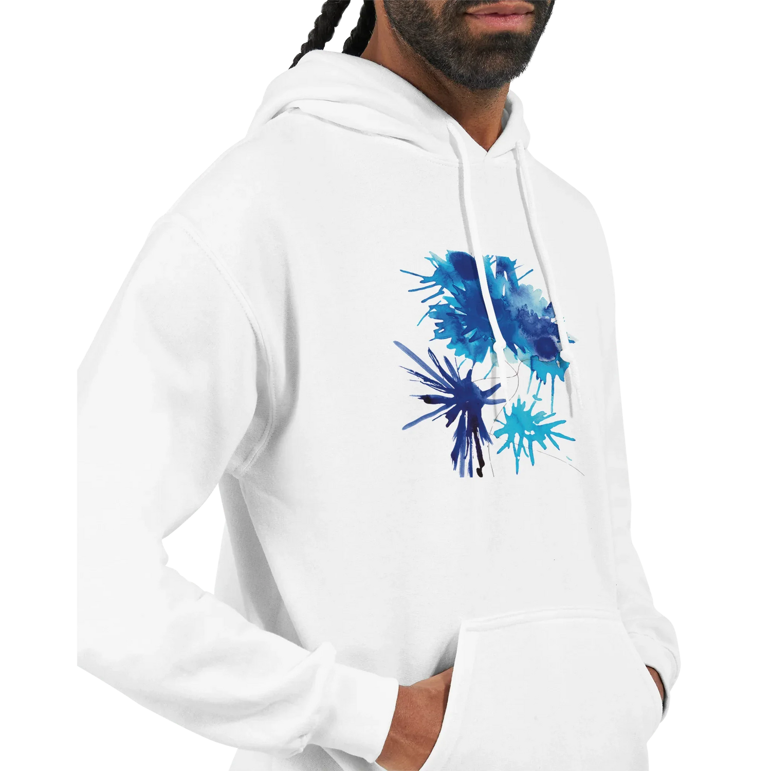 Sweat à capuche unisexe artistique Bleuets| Gildan® 18500 White - Laure Leprince - Artiste Peintre