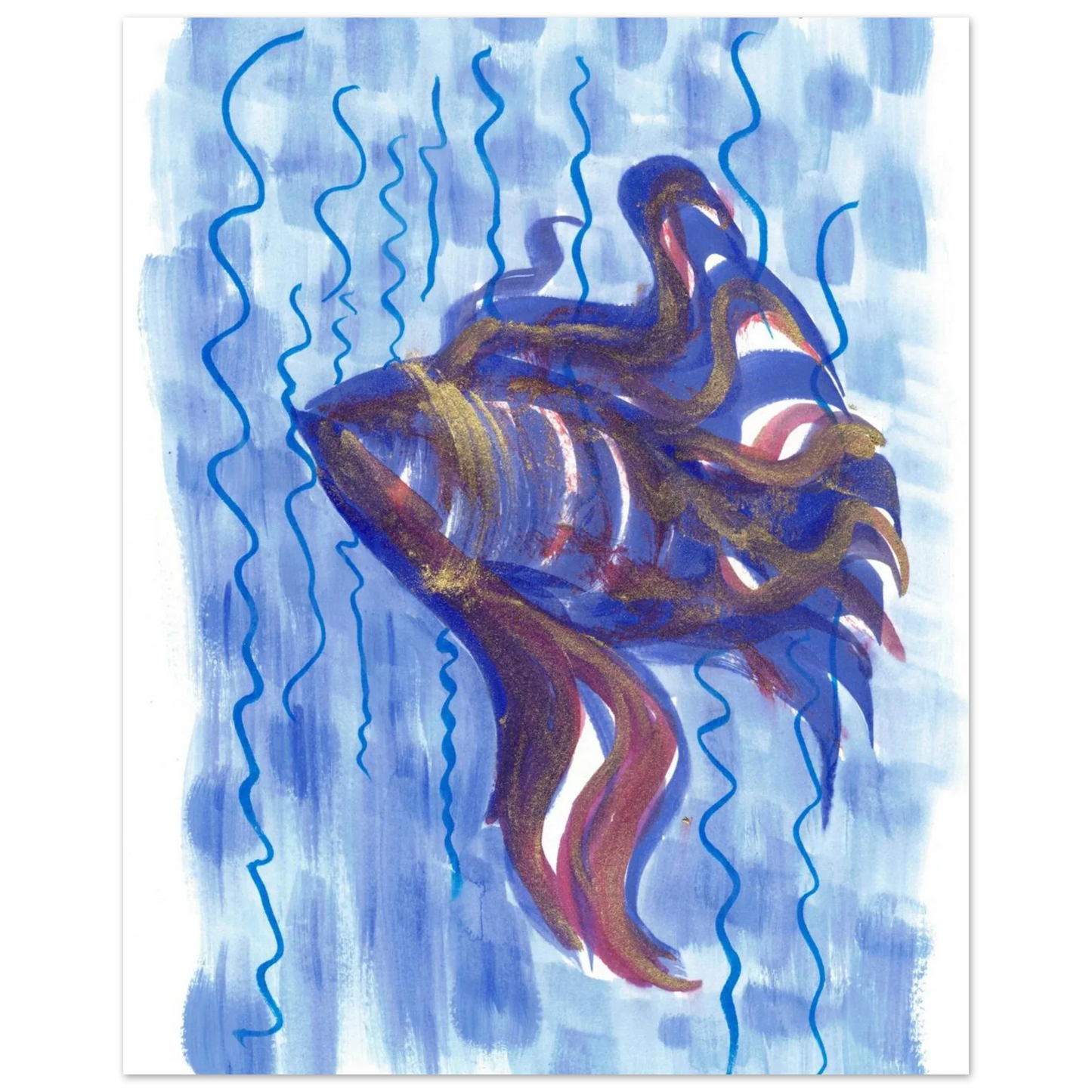 Affiche Abstract Ocean Depths Bleu Or - Poster Art Mural Premium Laure Leprince - Laure Leprince - Artiste Peintre