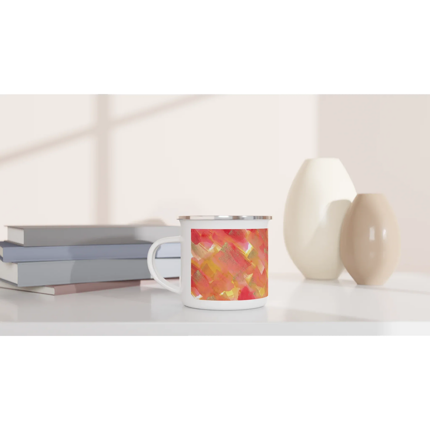 Mug en émail blanc 35 cl Sunset Ember – Léger, vintage et résistant - Laure Leprince - Artiste Peintre