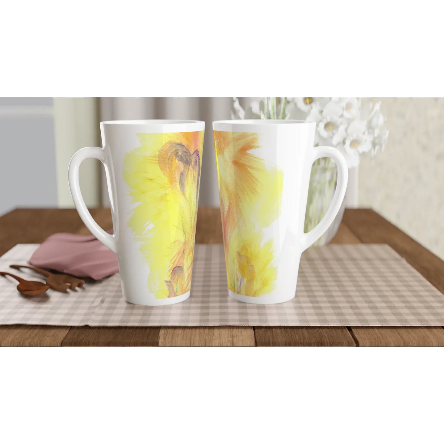 Mug à Latte en Céramique Blanche 500 ml Sun Whisper – Élégant, durable et brillant - Laure Leprince - Artiste Peintre