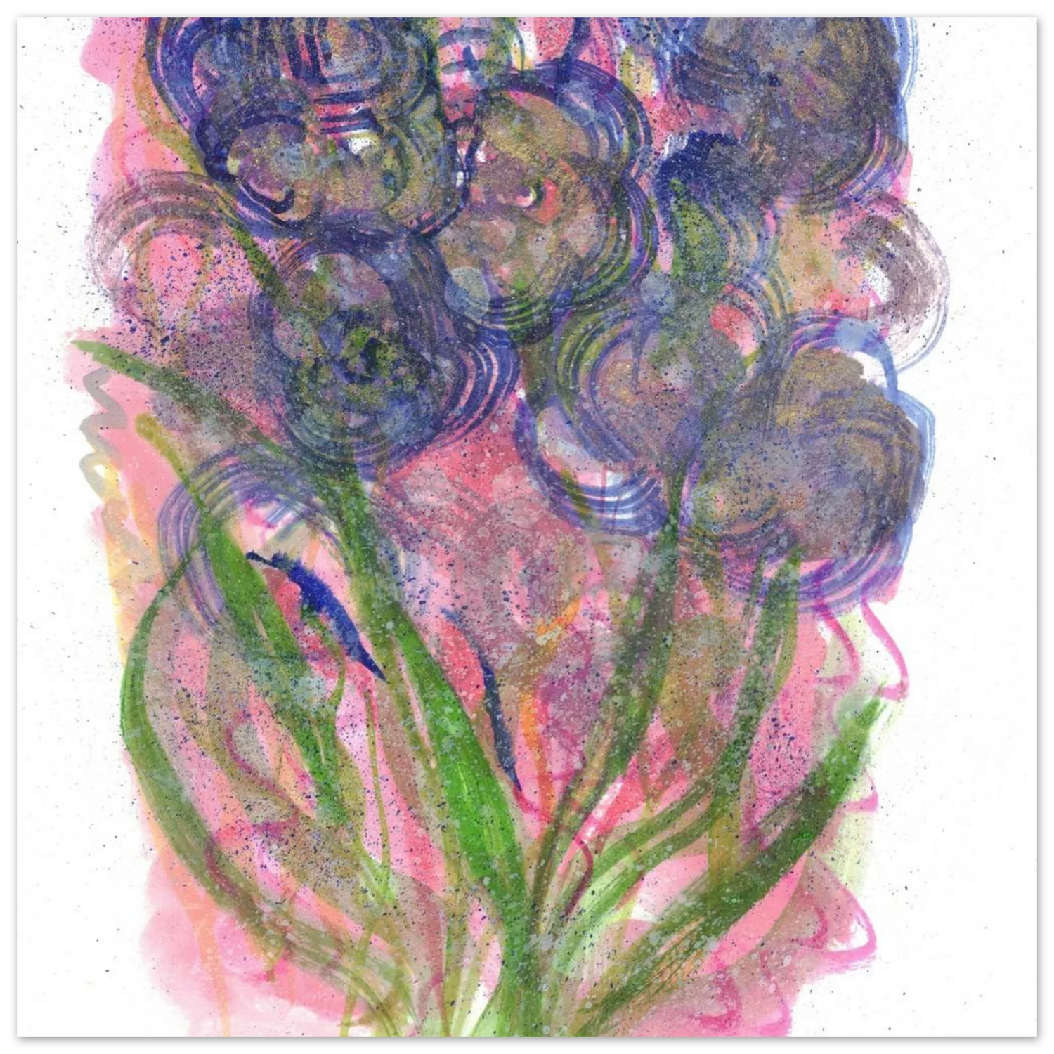 Abstract Floral Watercolor Poster: Radiant Blooms in Purple, Pink & Gold - Premium Matte Paper Art Print - Laure Leprince - Artiste Peintre