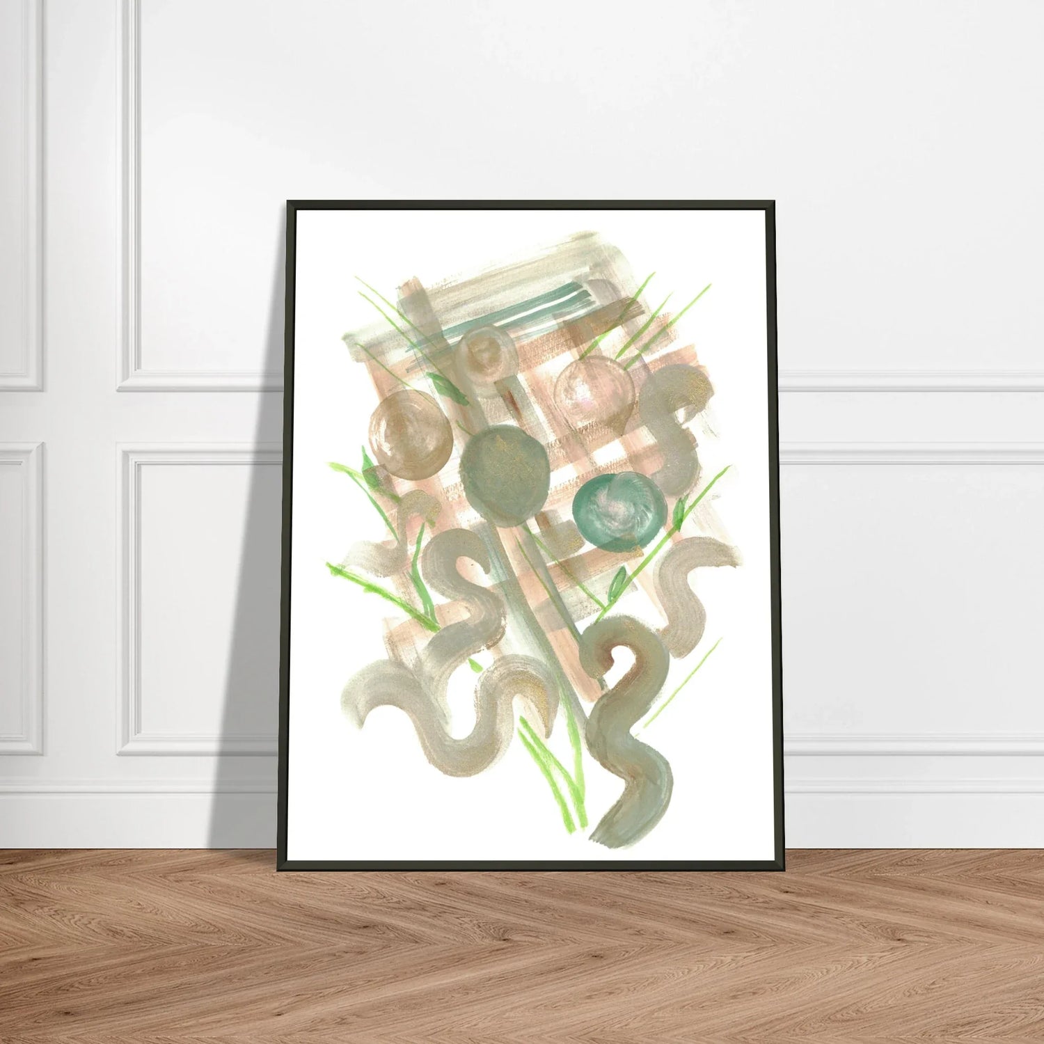 Classic Semi-Glossy Paper Metal Framed Poste Moss Geometry - Laure Leprince - Artiste Peintre