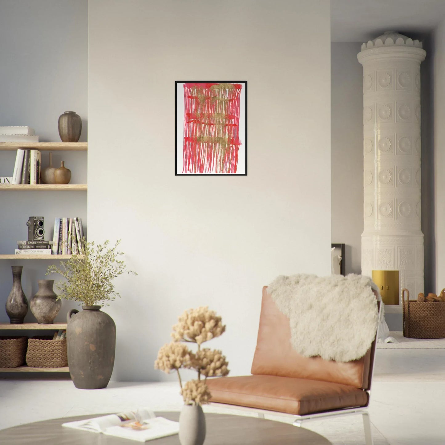 Affiche Encadrée Museum-Quality Matte Paper Wooden Framed Poste Red Waves - Laure Leprince - Artiste Peintre