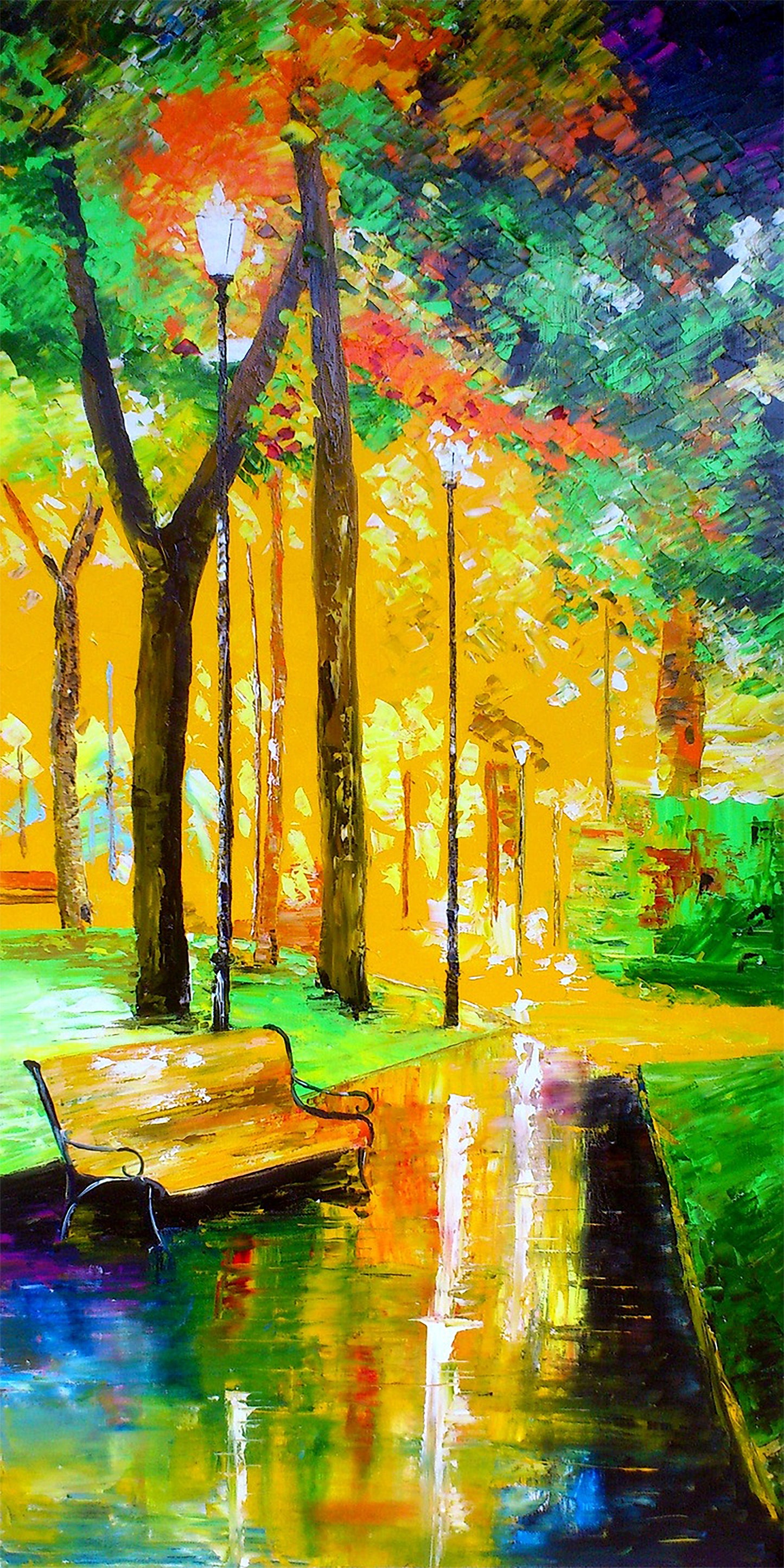 Le Banc - Autumn Landscape Oil Painting - French Impressionist Art by Laure Leprince