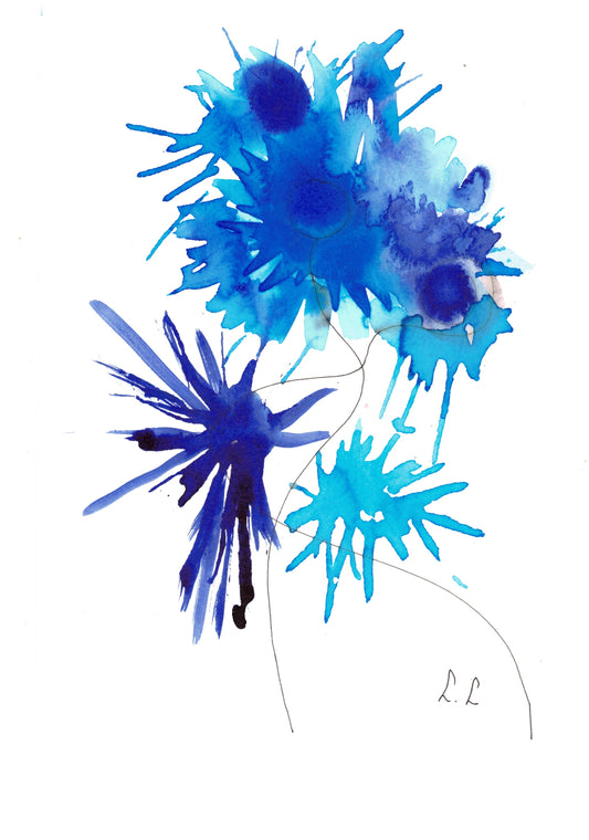 Bleuets électriques - Aquarelle Abstraite | Laure Leprince