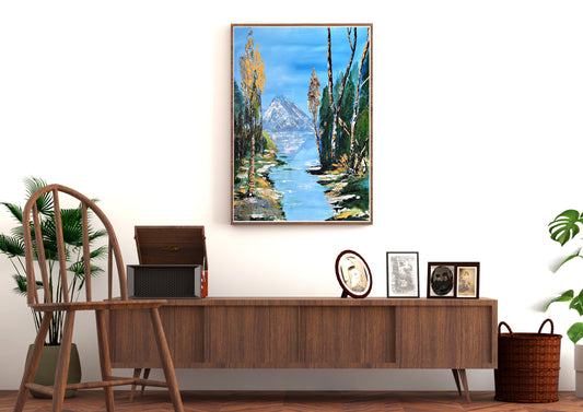 Peinture au Couteau œuvre Originale Numérique Mountain Stream