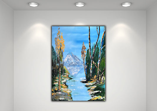 Peinture au Couteau œuvre Originale Numérique Mountain Stream