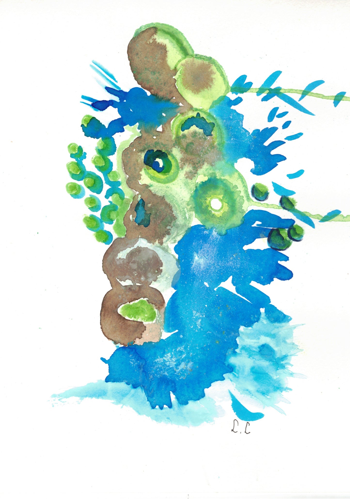 Cascade clorophylle – aquarelle abstraite Verte | Laure Leprince