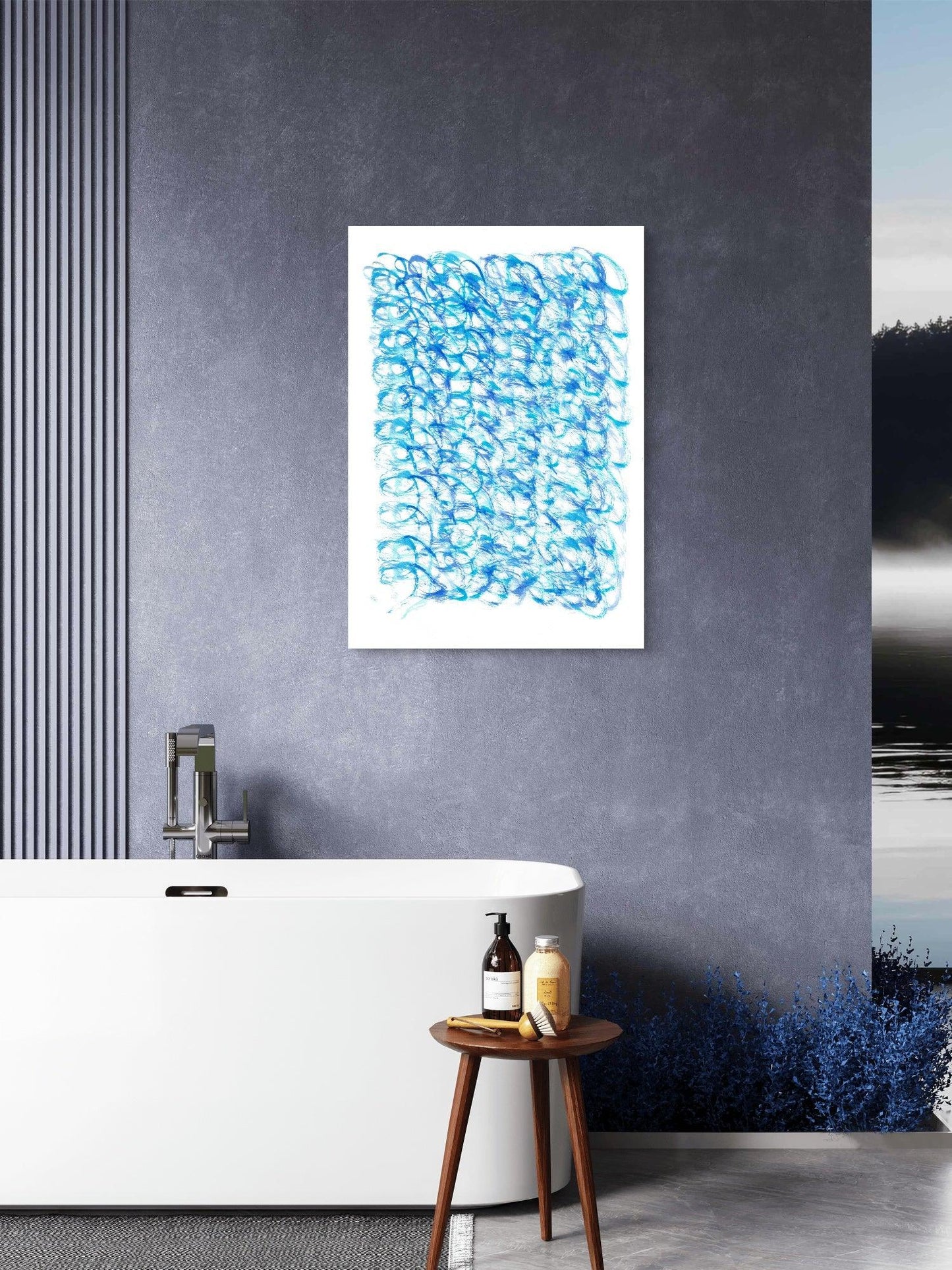 Oceanic Swirls Abstract Art Print – Premium Matte Paper Poster with Dynamic Blue Hues - Laure Leprince - Artiste Peintre