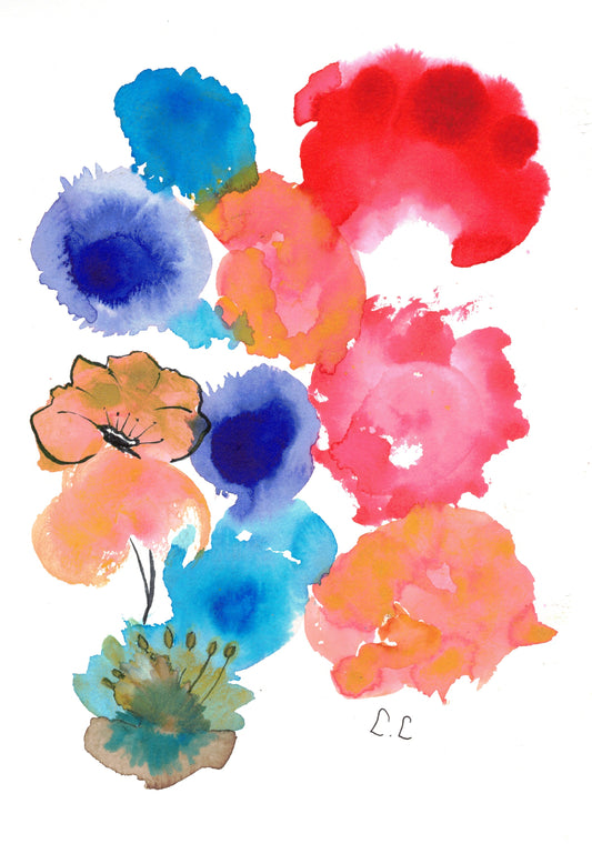 Floraison pop – aquarelle abstraite | Laure Leprince
